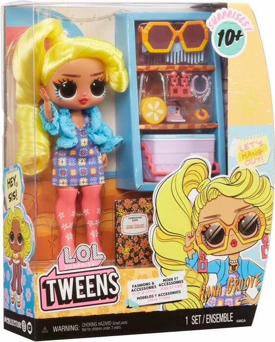 L.O.L. Tweens 'Jana Groovy' Modepuppe in einer überraschenden Schachtelmenge mit Outfit und Zubehör, gekennzeichnet ab 10 Jahren.