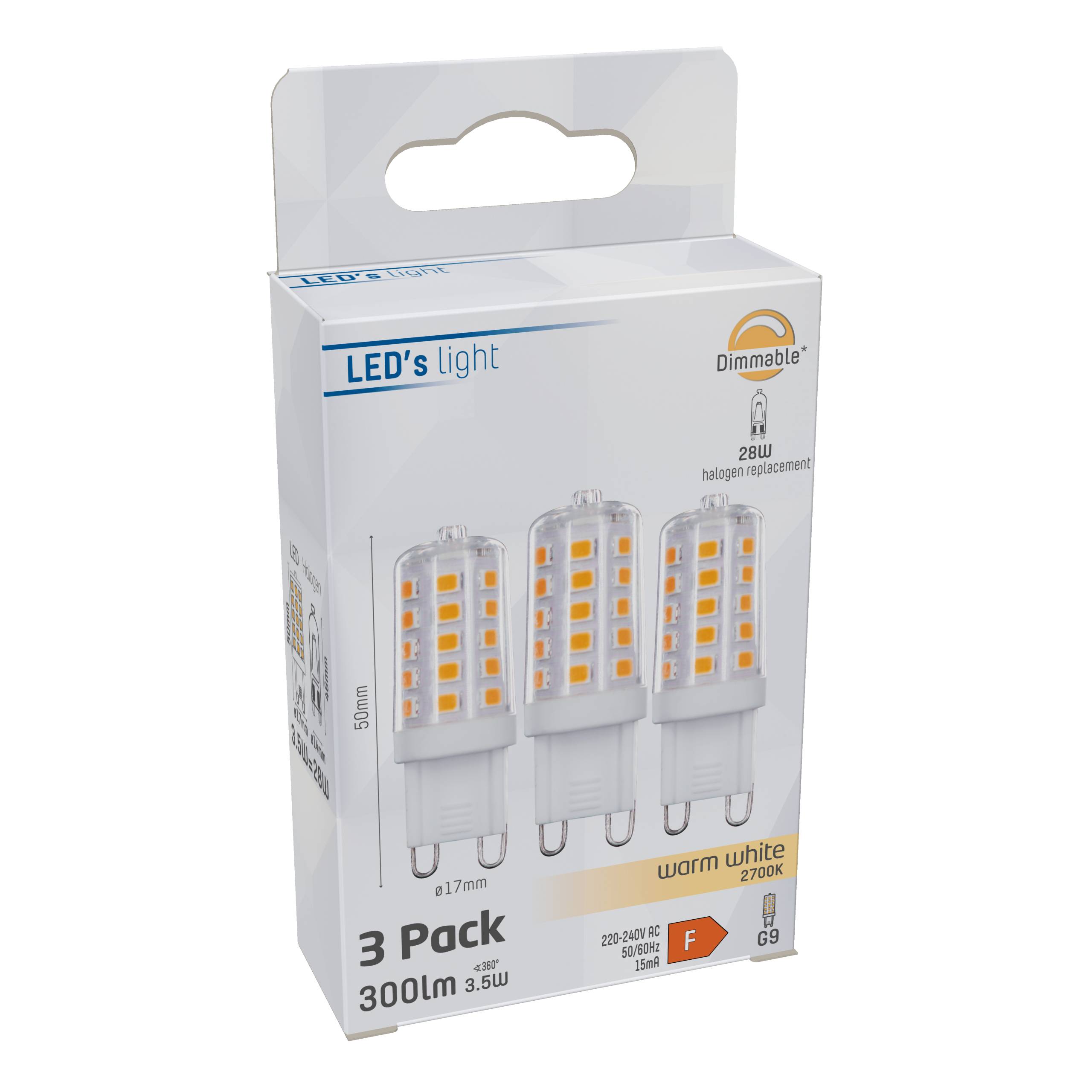 LED's light LED Kapsel G9 dimmbar 3.5W warmweiß Klar 3-Pack