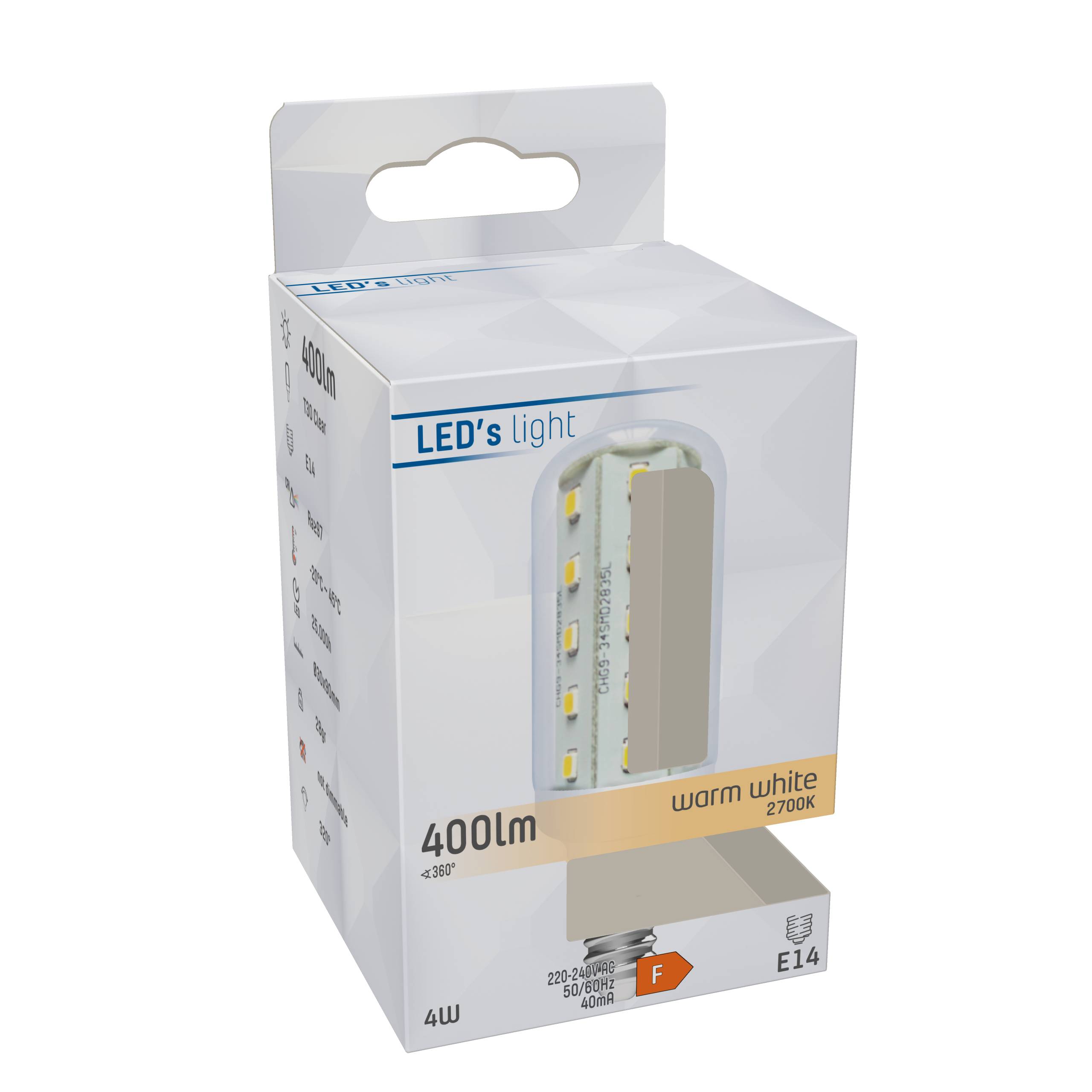 LED's light LED Kapsel E14 4W warmweiß Klar CRI97 für beste Farbwiedergabe T30