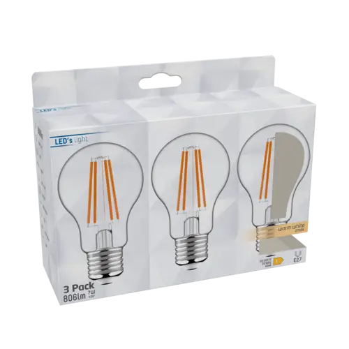 LED's light LED Birne E27 7,0W warmweiß Klar A60 3-Pack LED's light LED Birne E27 7,0W warmweiß Klar A60 3-Pack