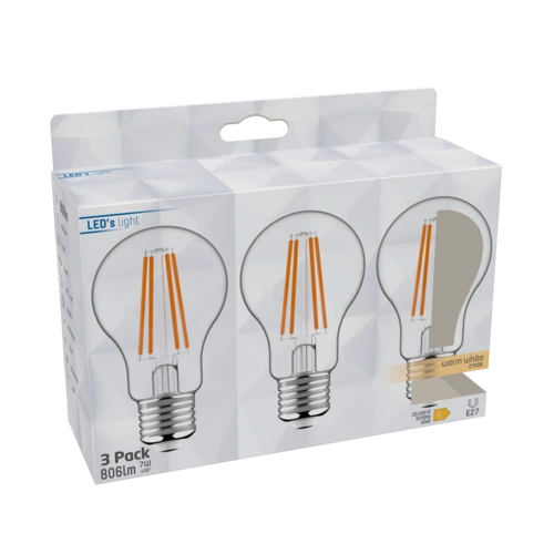 LED's light LED Birne E27 7,0W warmweiß Klar A60 3-Pack LED's light LED Birne E27 7,0W warmweiß Klar A60 3-Pack