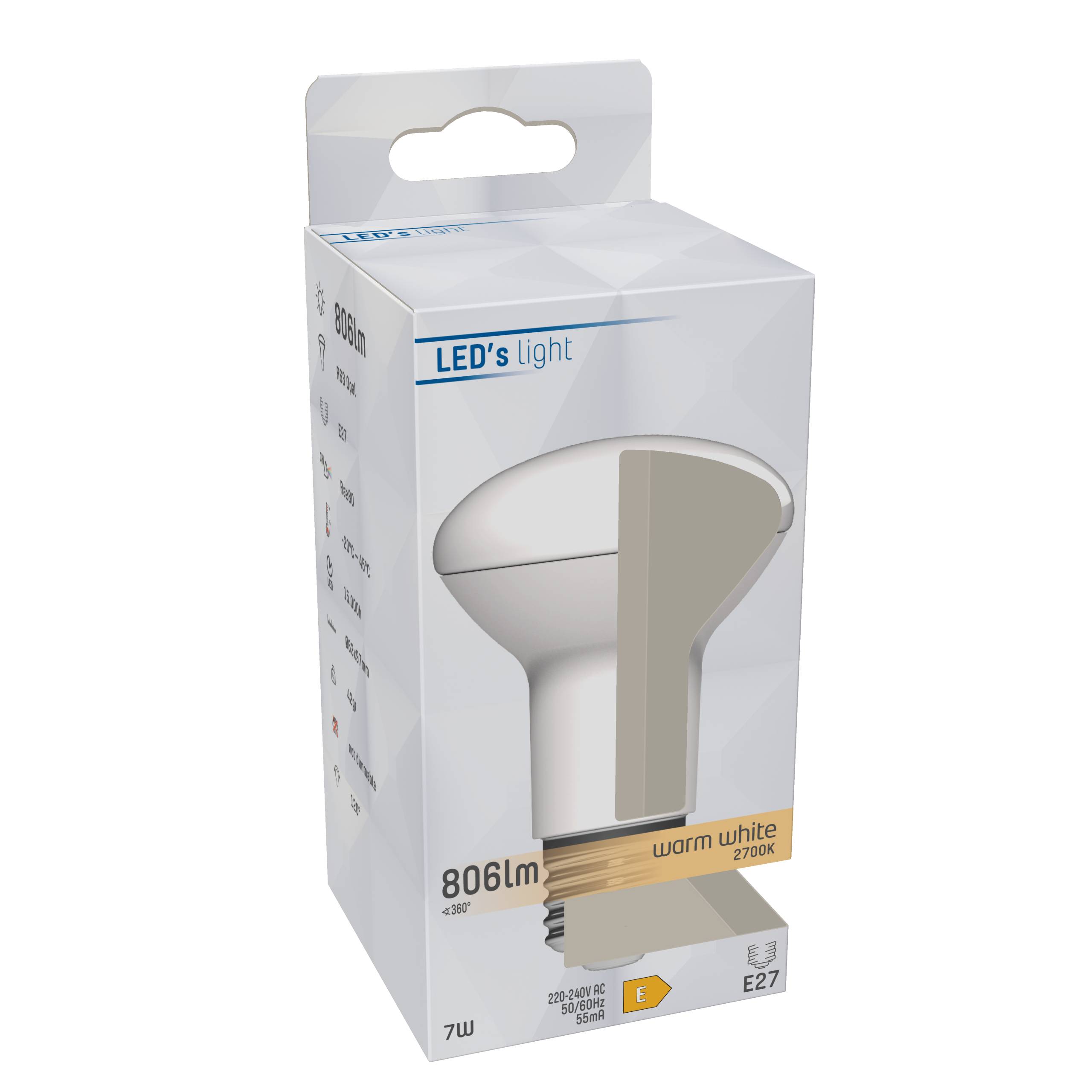 LED's light LED Reflektor E27 7,0W warmweiß Opal R63