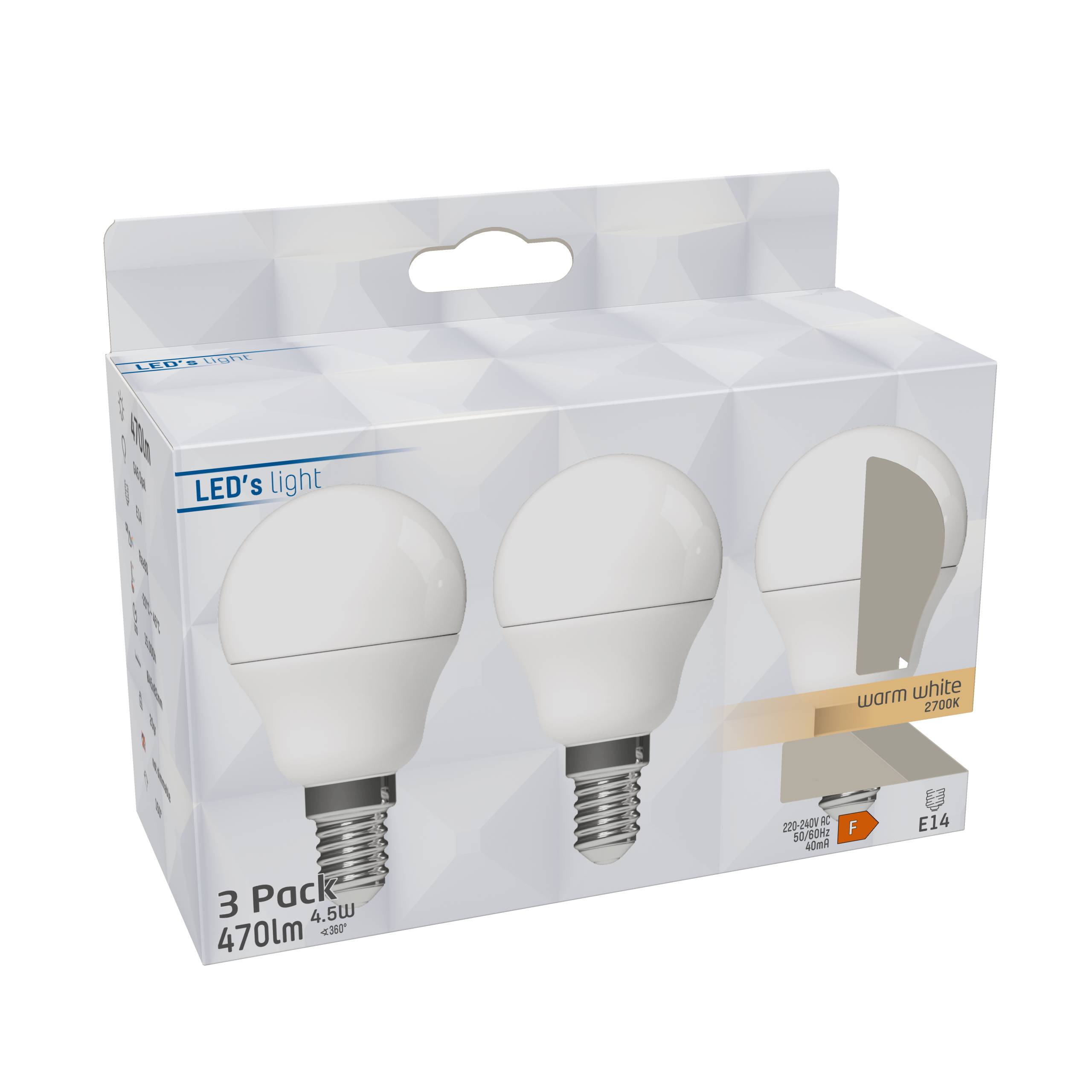 LED's light LED Kugel E14 4,9W warmweiß Opal G45 3-Pack