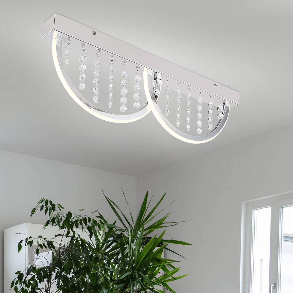 Deckenleuchte Deckenlampe Designleuchte Küche Dimmbar Fernbedienung Nachtlicht RGB Memory Funktion, Metall K5 Kristalle opal verchromt, 1x RGB LED