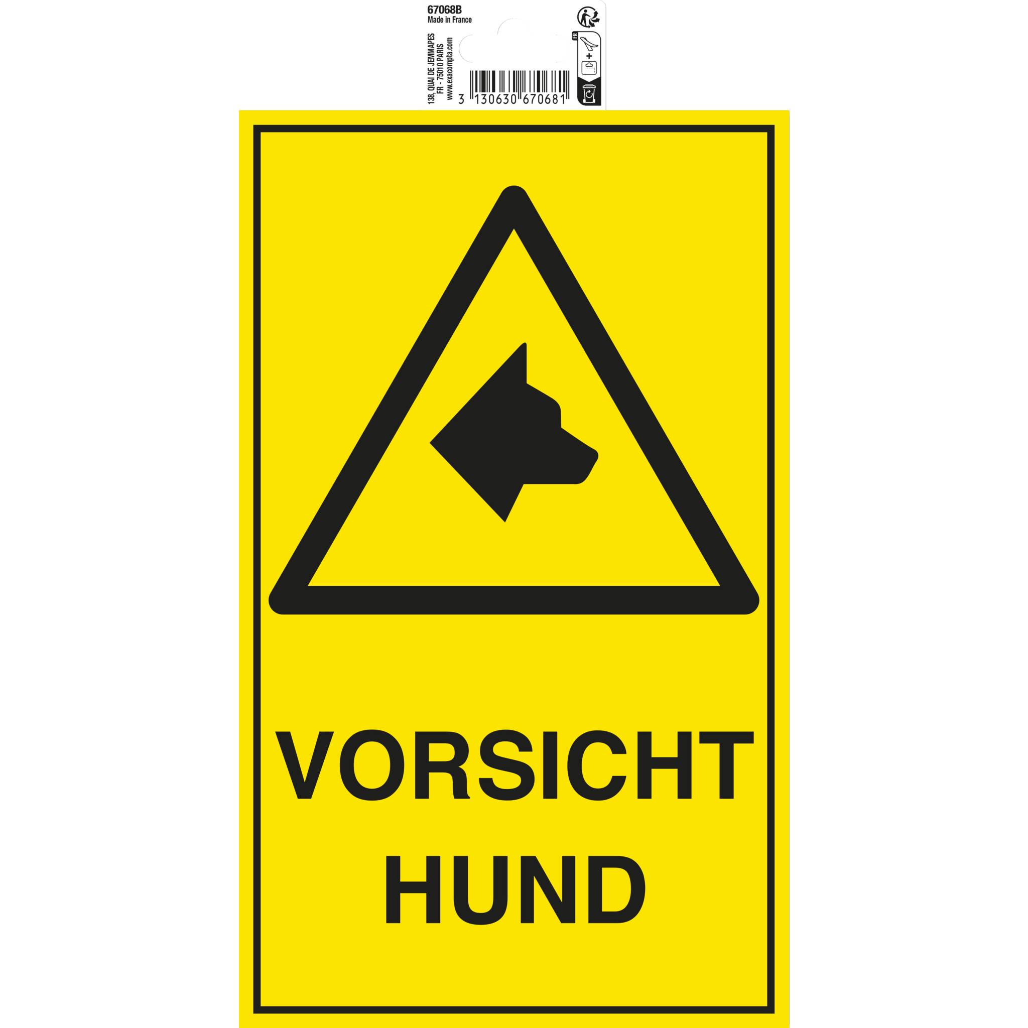 Exacompta Hinweisschild Vorsicht Hund, 25x15 cm, PVC - 67068B
