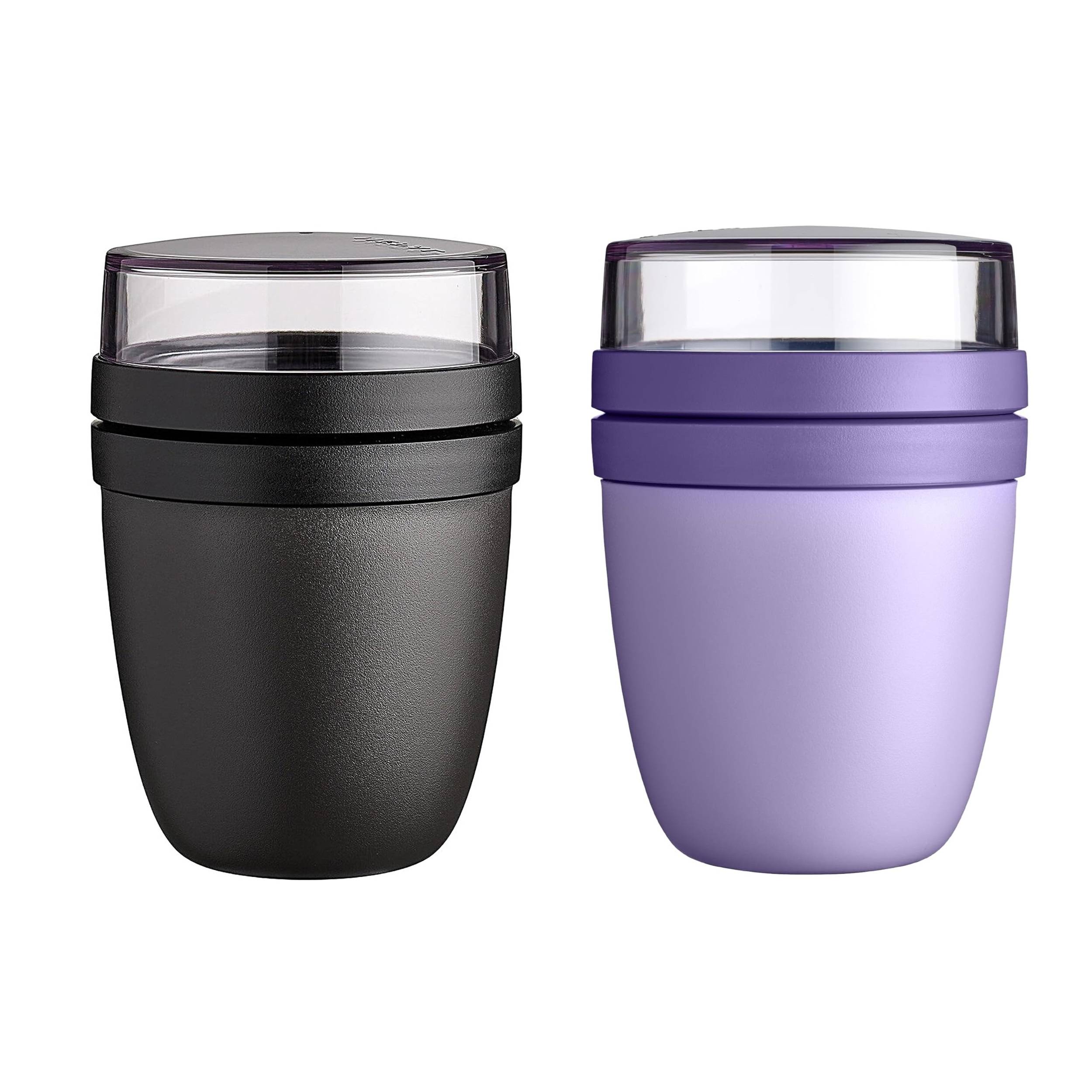 Mepal | Lunchpot Ellipse Mixed | Nordic Black + Vivid Lilac | Müslibecher to go | Unterteilung für Joghurt & Müsli | 500 ml + 200 ml | Geeignet fü