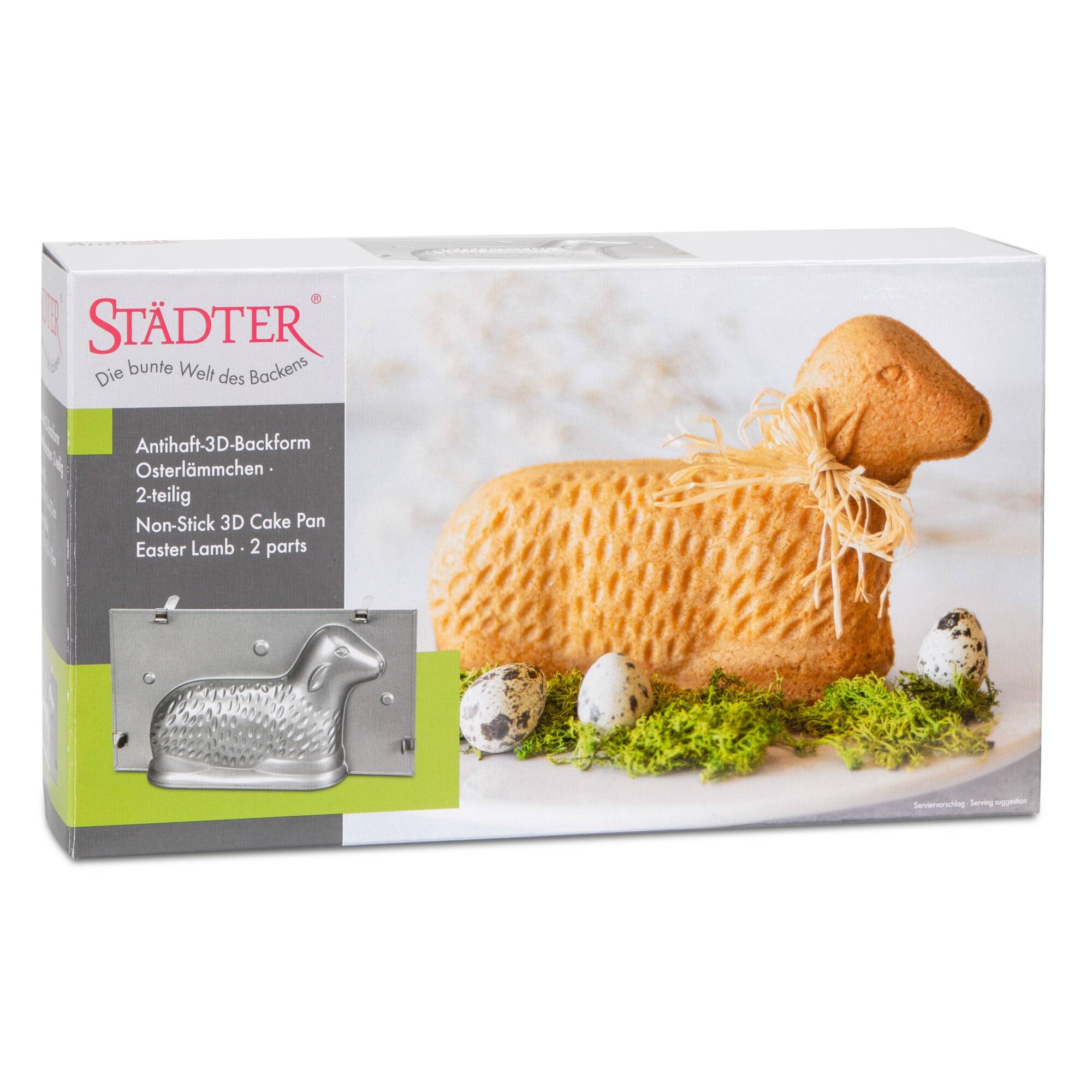 Staedter - We love baking - 3D Osterlamm Backform extra groß für 880 ml, Lamm Backform für Ostern, Backform Ostern antihaftbeschichtet, Motivbackfo