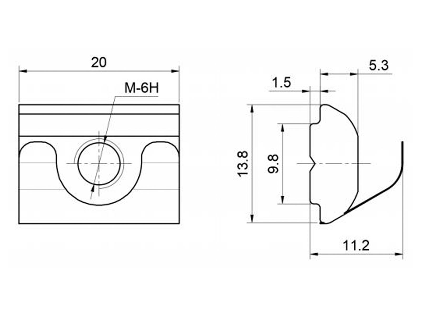 Nutenstein mit Feder - 13,8*5,3*20, M8, Stahl verzinkt, B-Typ Nut 10, VPE 100 Stück