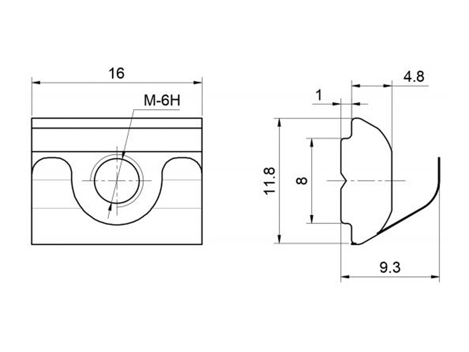 Nutenstein mit Feder - 11,8*4,8*16, M8, Stahl verzinkt, B-Typ Nut 8, VPE 10 Stück