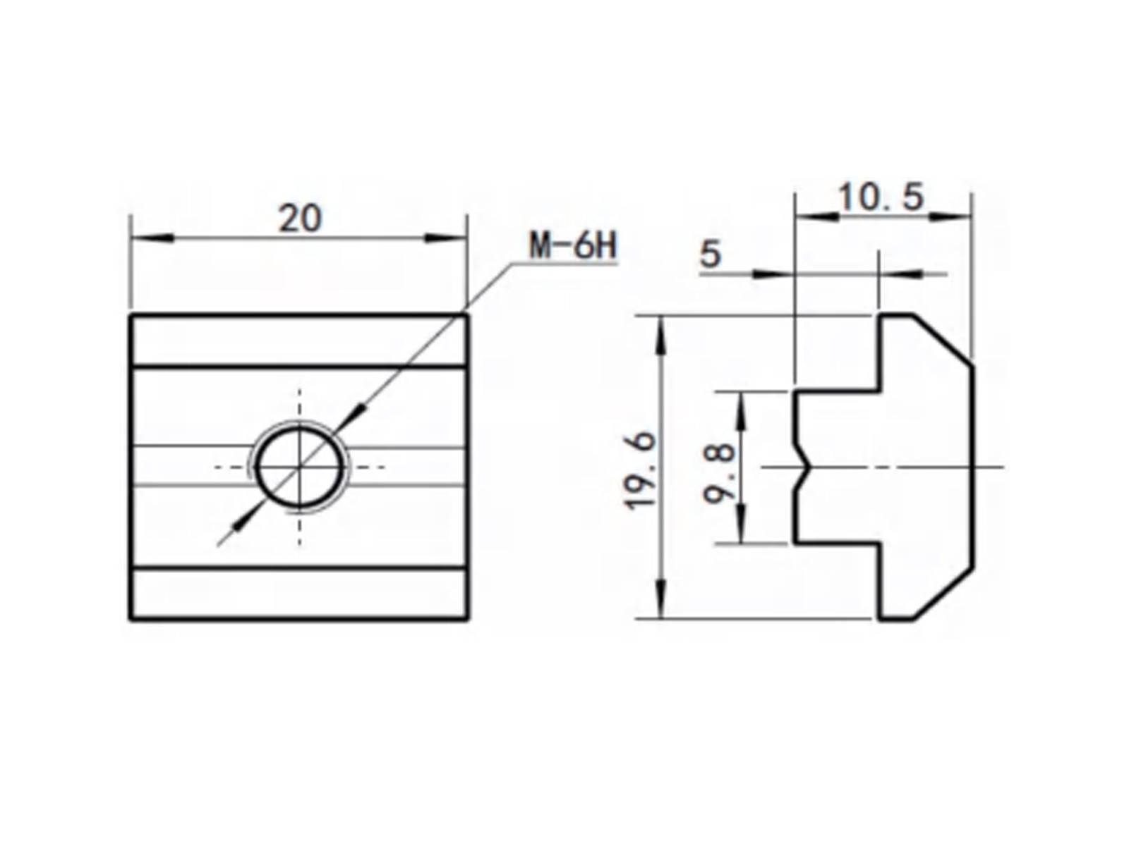 Nutenstein schwer, 19,6*10,5*20 - M8, Stahl verzinkt, B-Typ Nut 10, VPE 10 Stück