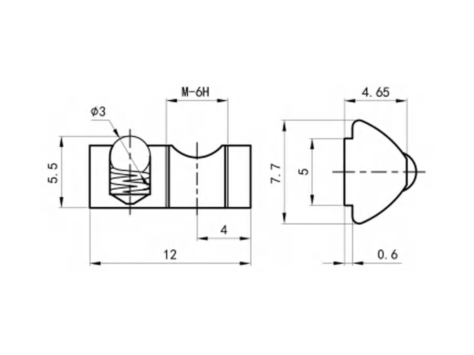 Nutenstein mit Steg und Kugel - 7,7*4,65*12 - M5, Stahl verzinkt, I-Typ Nut 5, VPE 10 Stück
