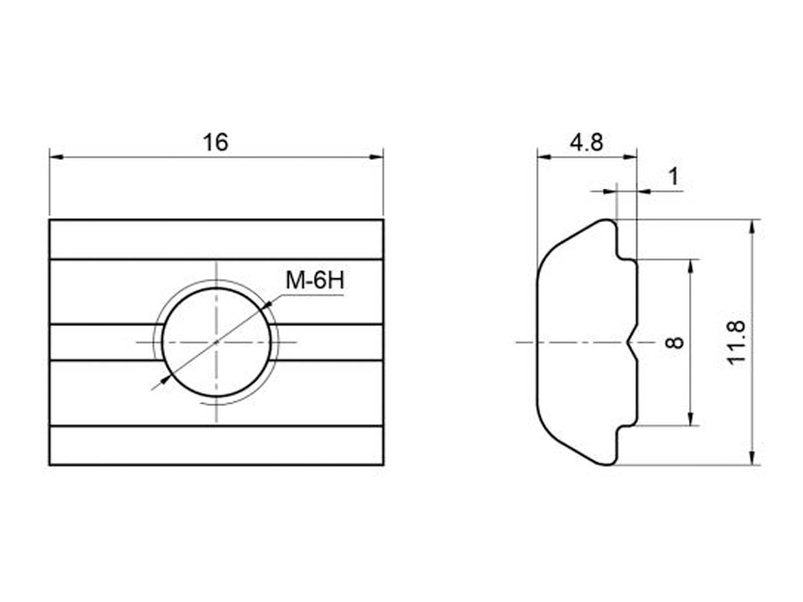 Nutenstein schwer, 11,8*4,8*16 - M8, Stahl verzinkt, B-Typ Nut 8, VPE 10 Stück