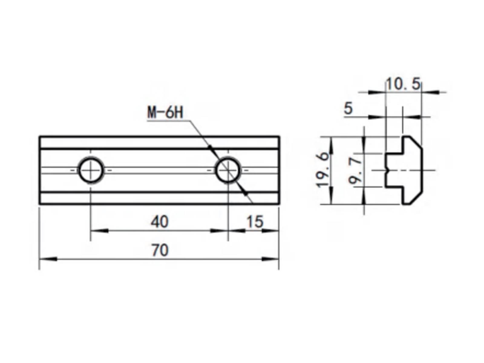 Nutenstein schwer, 19,6*10,5*70 M8, Stahl verzinkt, B-Typ Nut 10, VPE 10 Stück