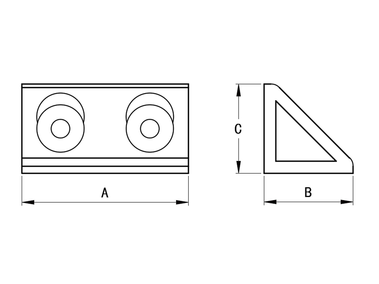 Winkel, 56*30*30, Aluminium, eloxiert, I-Typ Nut 6, B-Typ Nut 8
