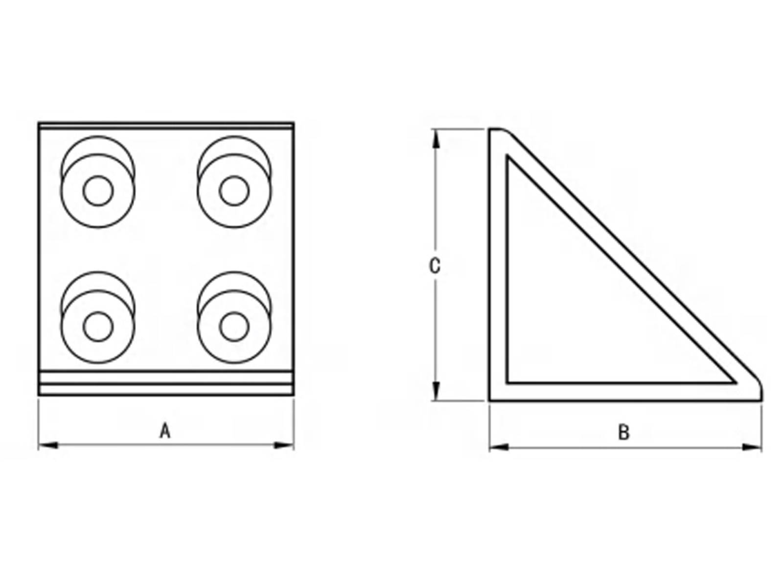 Winkel, 56*60*60, Aluminium, eloxiert, I-Typ Nut 6, B-Typ Nut 8, VPE 100 Stück
