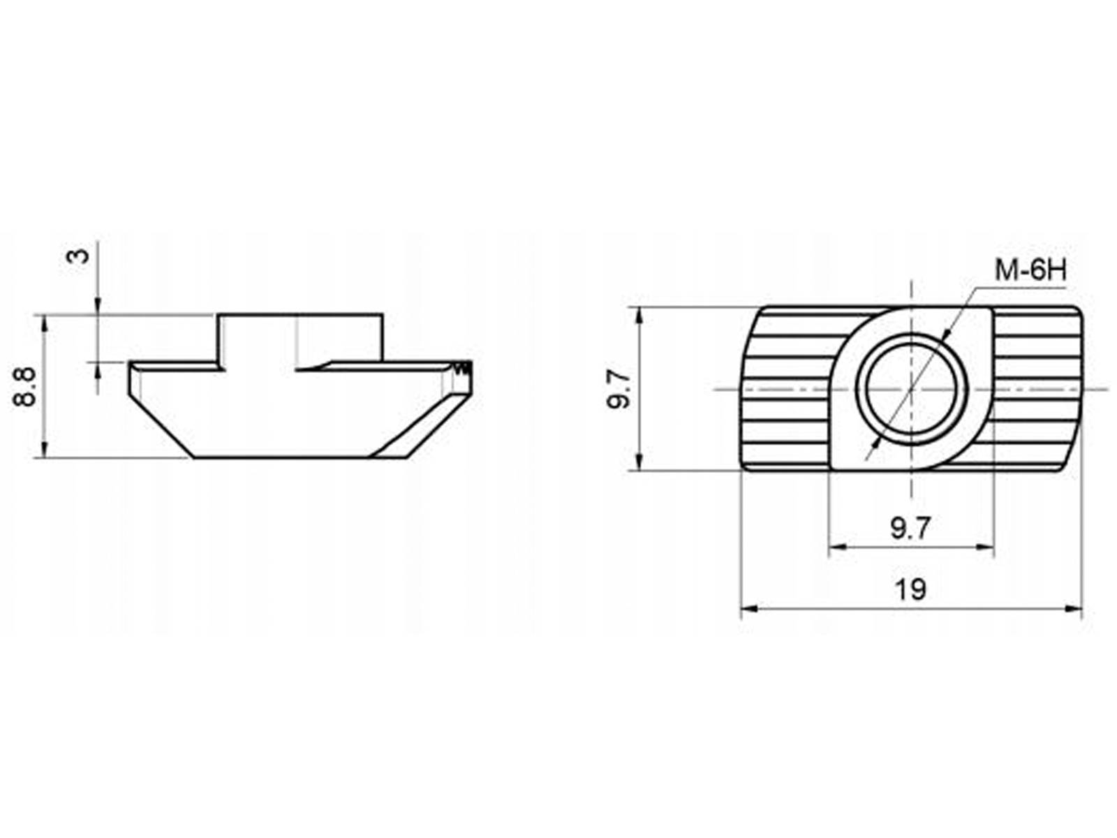Hammermutter - 9,7*8,8*19 - M8, Stahl verzinkt, B-Typ Nut 10, VPE 10 Stück