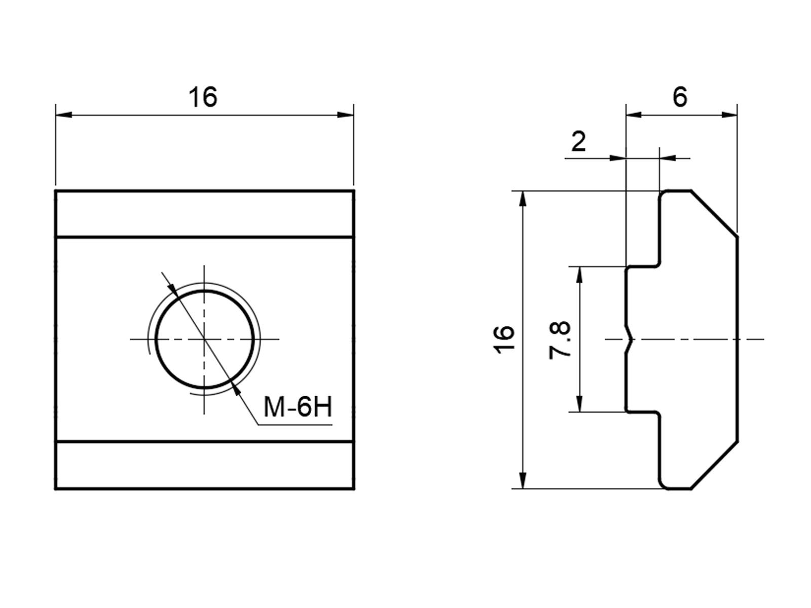 Nutenstein schwer, 16*6*16 - M8, Stahl verzinkt, B-Typ Nut 8, VPE 100 Stück