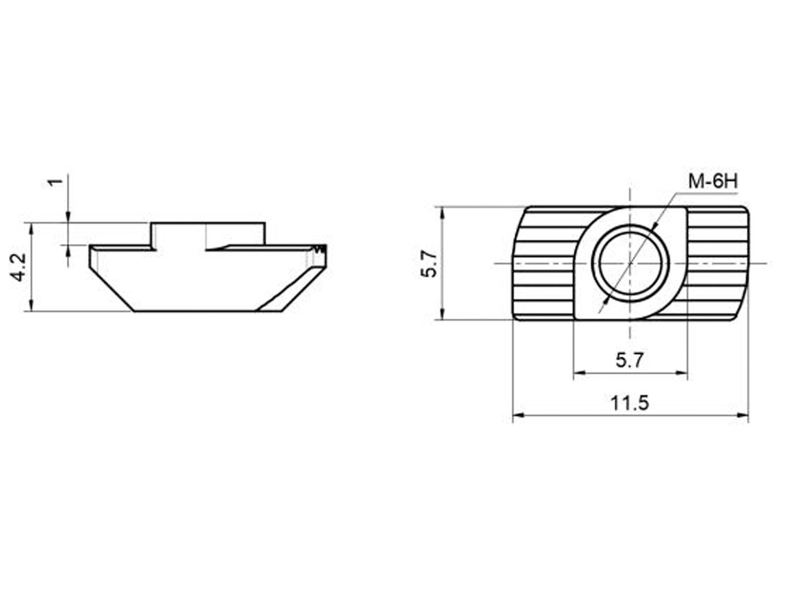 Hammermutter - 5,7*4,2*11,5 M4, Stahl verzinkt, B-Typ Nut 6, VPE 100 Stück