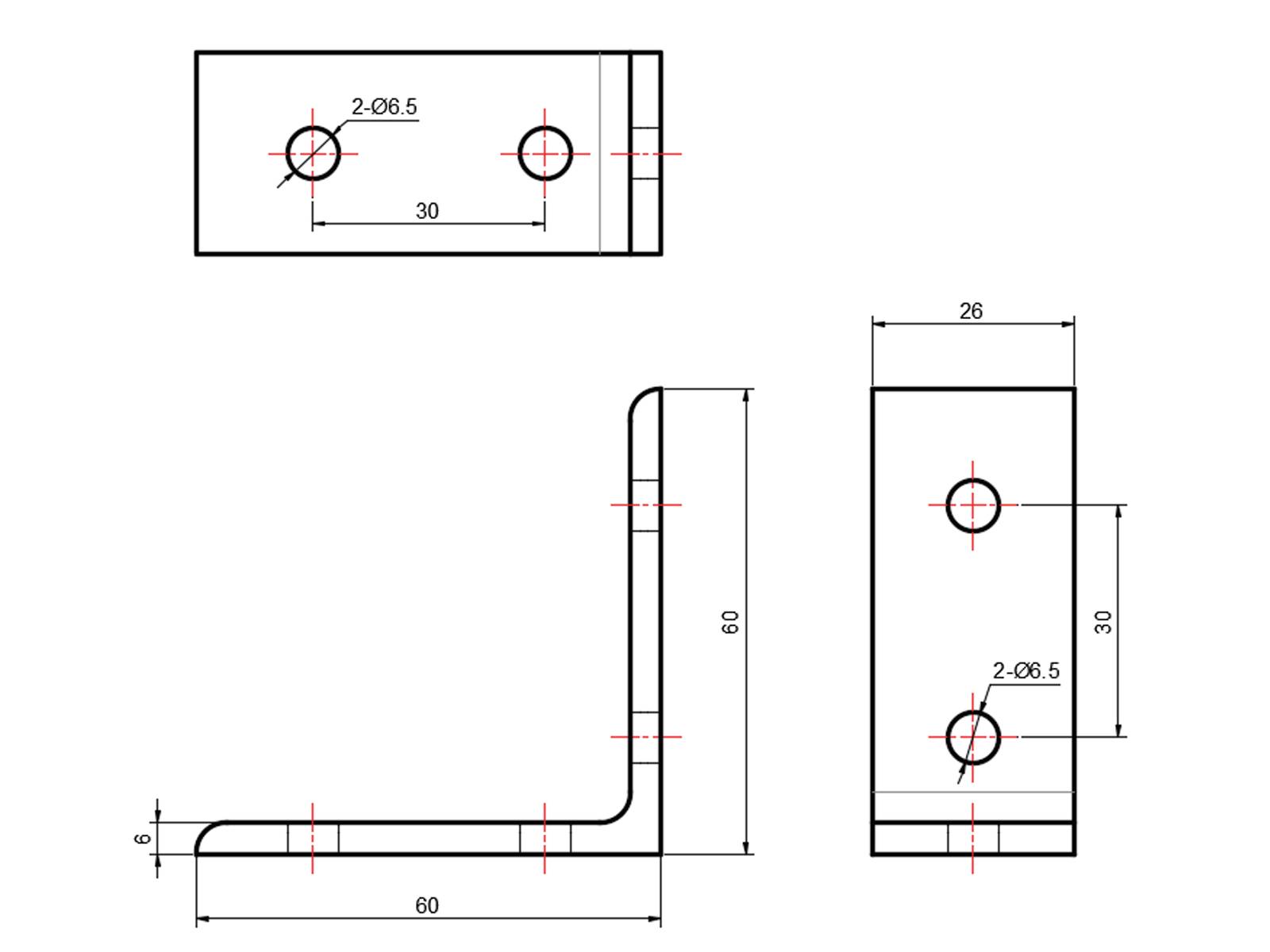 Winkel, 6060, Aluminium, eloxiert, I-Typ Nut 6, B-Typ Nut 8, VPE 10 Stück