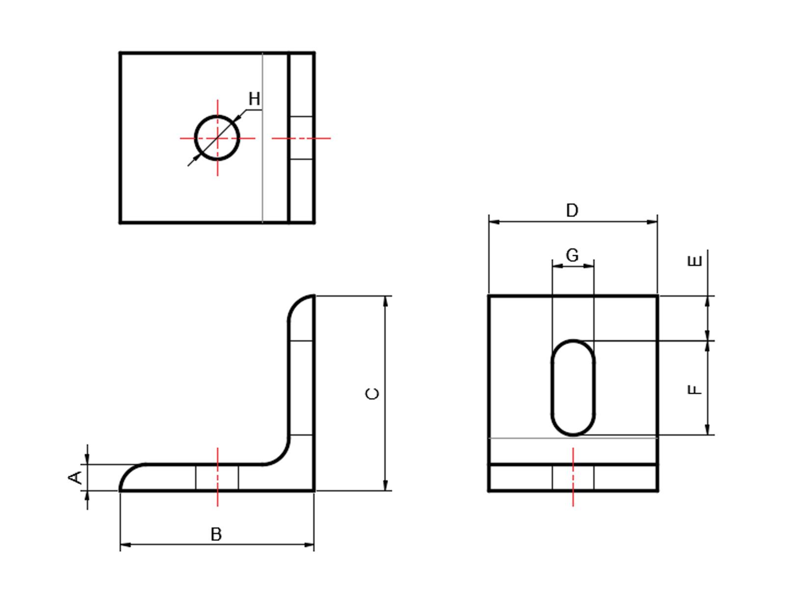 Winkel, 3030 B Aluminium, eloxiert, I-Typ Nut 6, B-Typ Nut 8, VPE 10 Stück