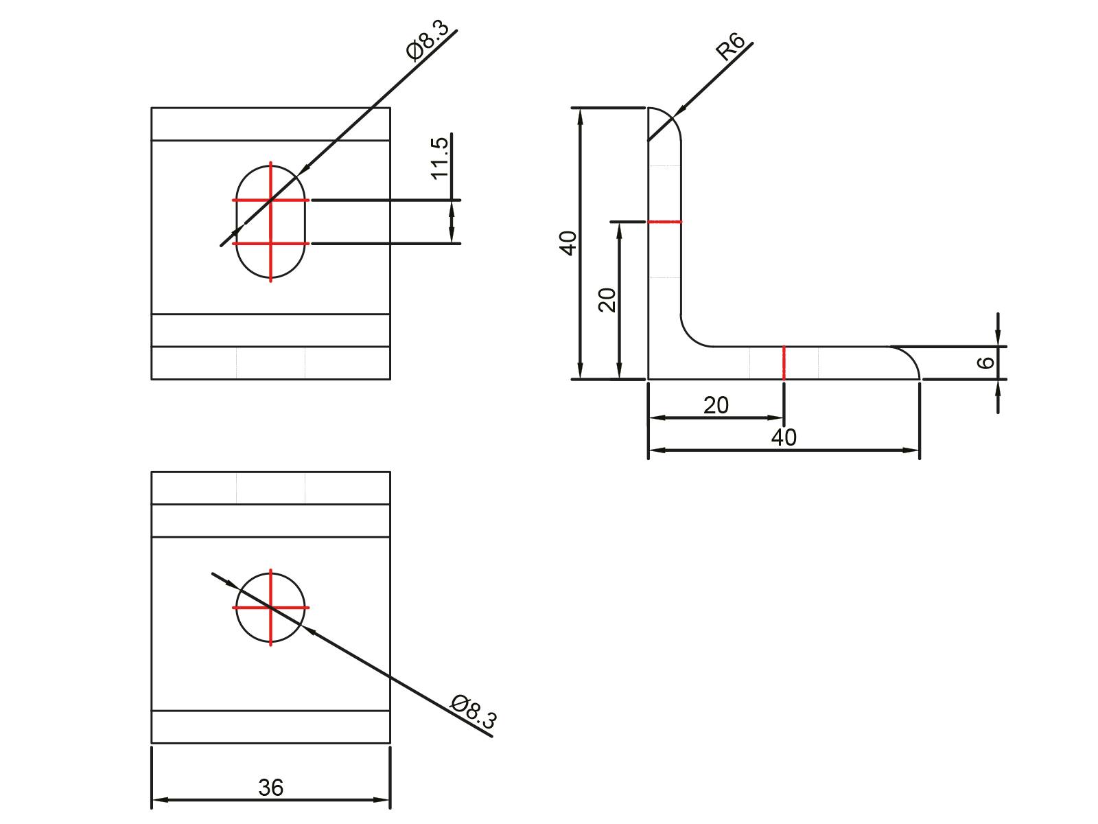 Winkel, 40*40*36, Aluminium, schwarz eloxiert, I-Typ Nut 8, VPE 10 Stück