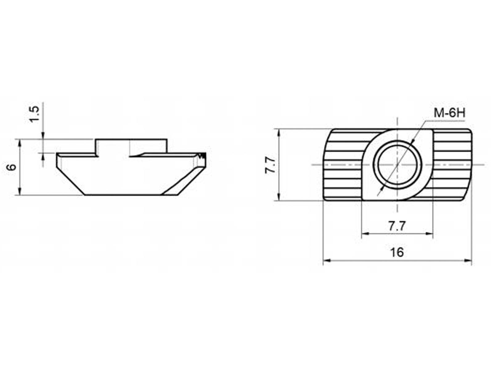 Hammermutter - 7,7*6*16 - M6, Stahl verzinkt, B-Typ Nut 8, VPE 100 Stück