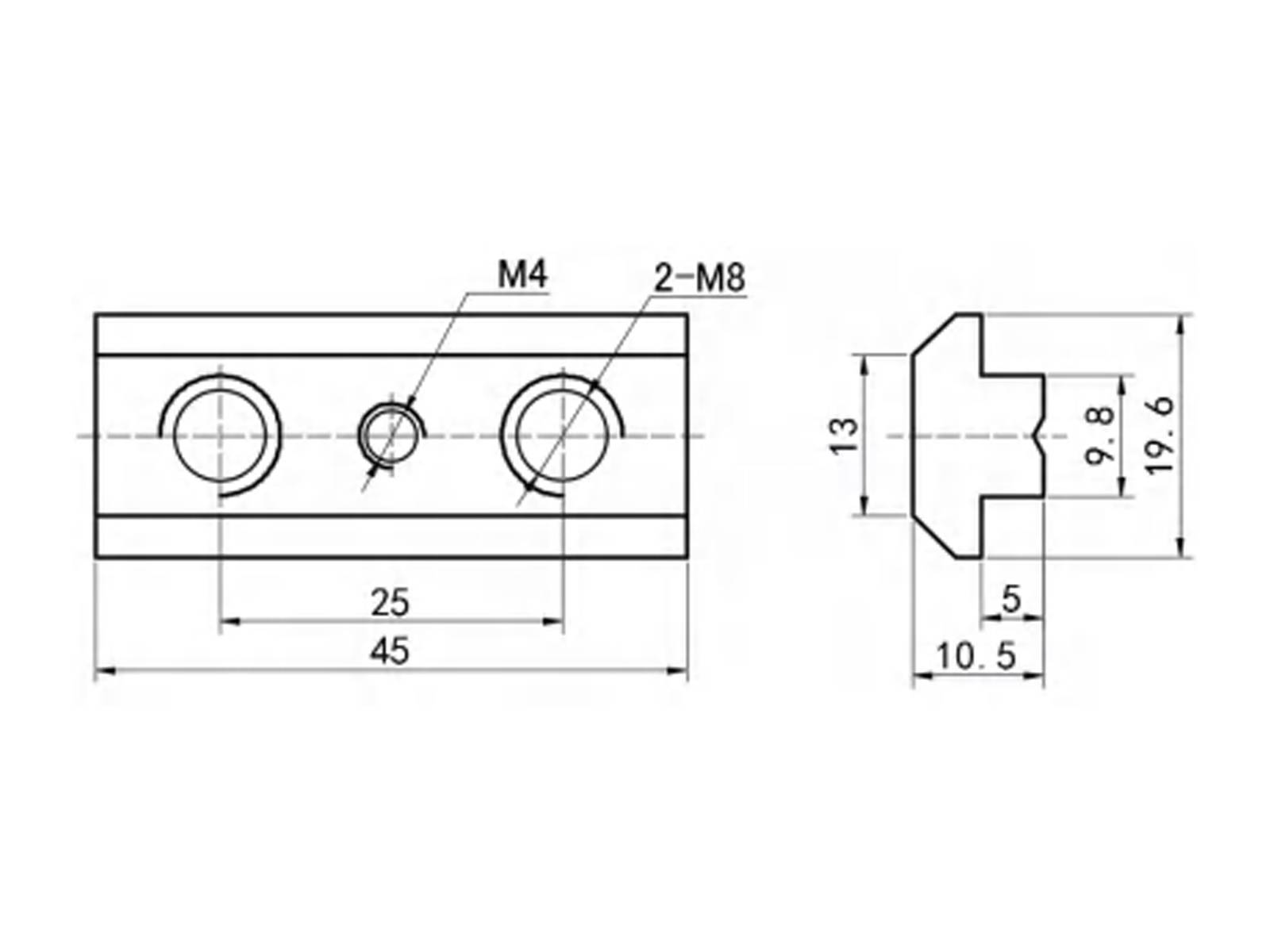 Nutenstein, 19,6*10,5*45 M6, Stahl verzinkt, B-Typ Nut 10, VPE 10 Stück