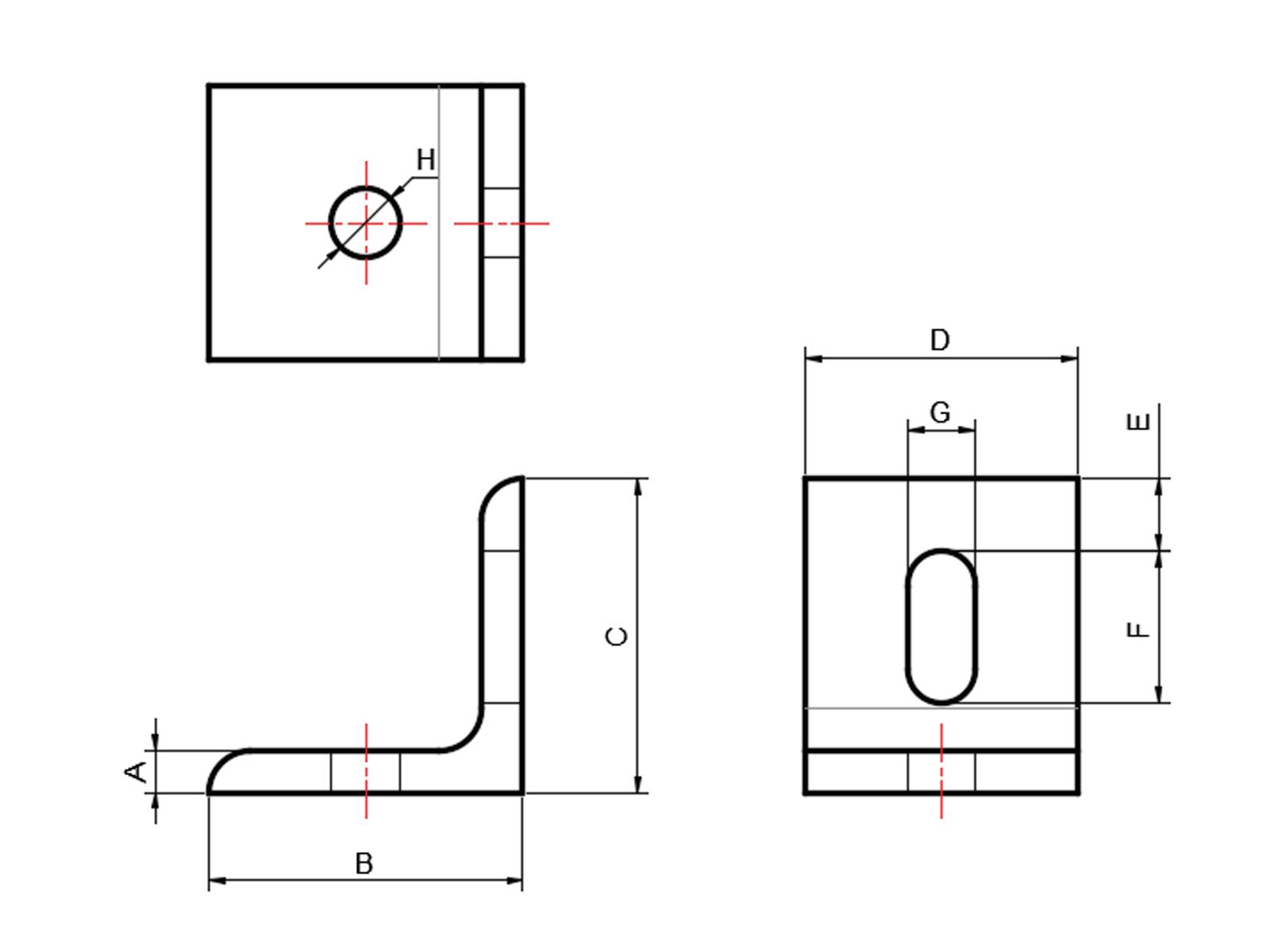 Winkel, 4040 B Aluminium, eloxiert, I-Typ Nut 8, VPE 100 Stück