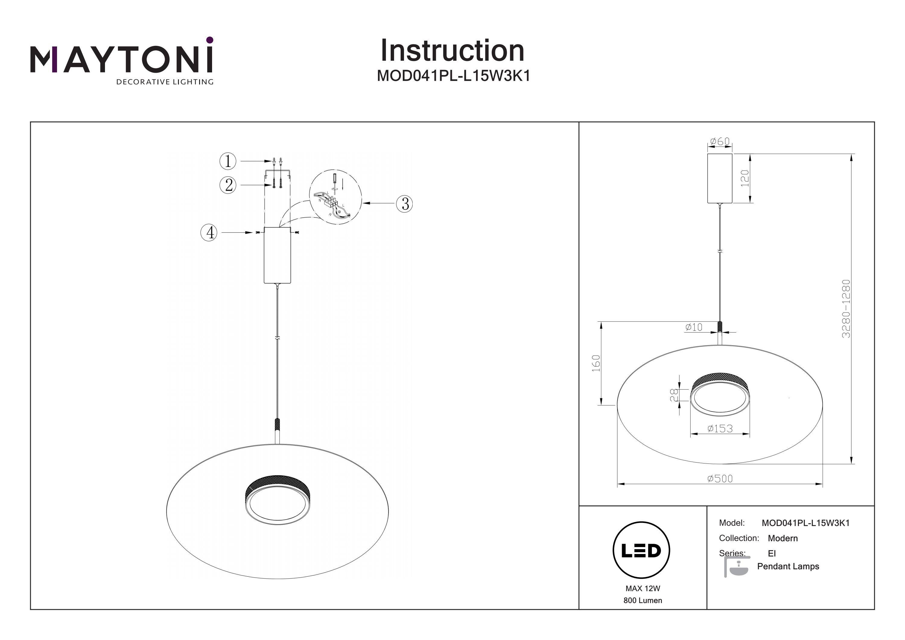Maytoni Moderne Pendelleuchte El LED incl. in Weiß aus Aluminium Aluminium 12 W für Küche, Schlafzimmer, Wohnzimmer, Esszimmer, Lobby