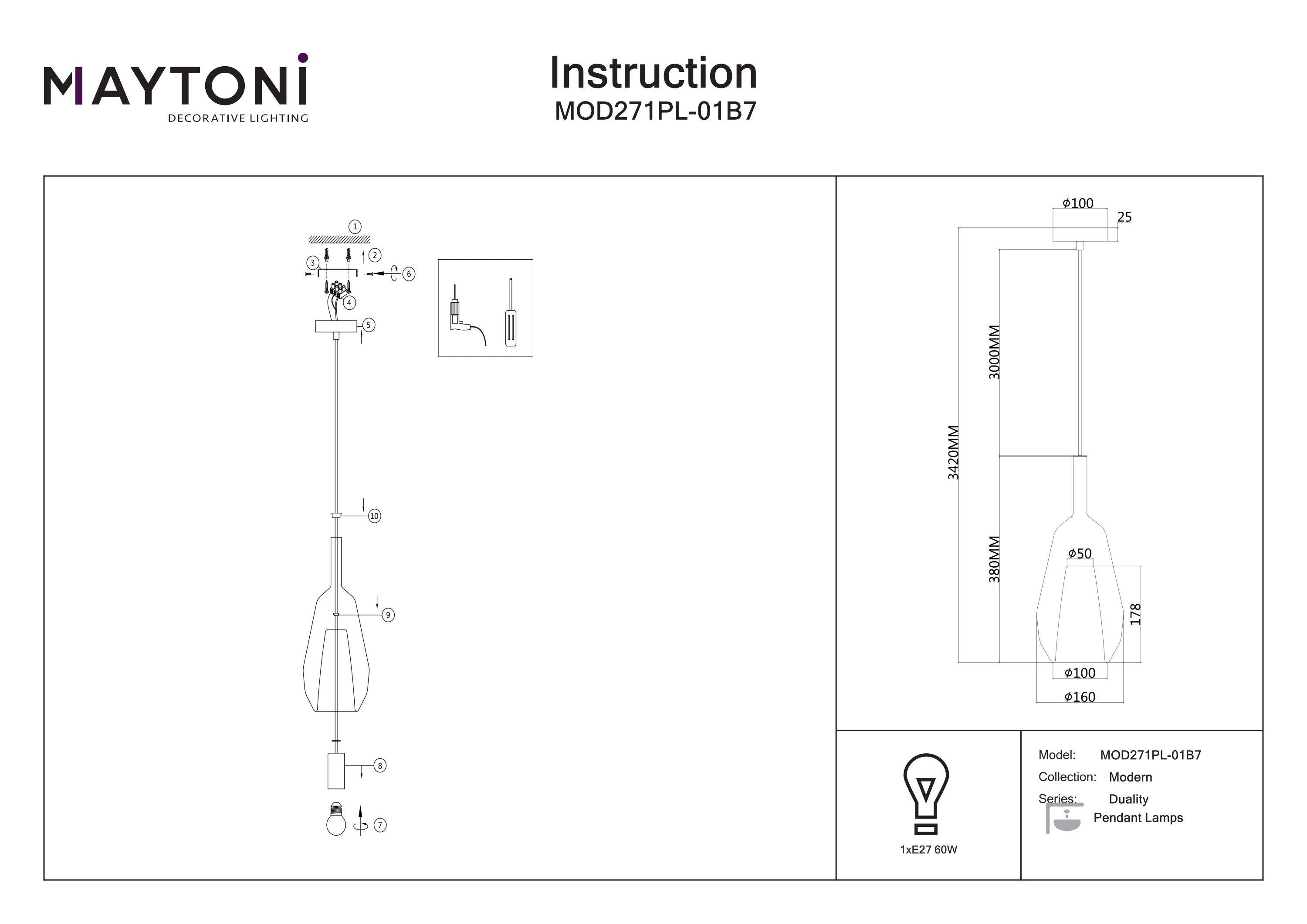 Maytoni Moderne Pendelleuchte Duality 1xE27 excl. in Schwarz aus Metall Glas 60 W für Küche, Schlafzimmer, Wohnzimmer, Esszimmer, Lobby
