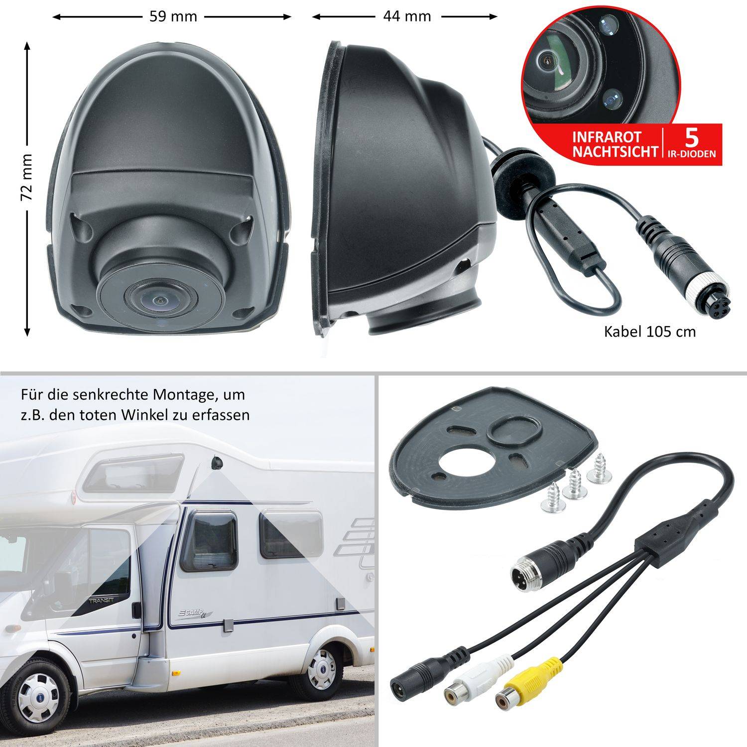 VSG24 Rückfahrkamera ASSISTENT | Seitenblick LKW & Womo Kamera RV-23136