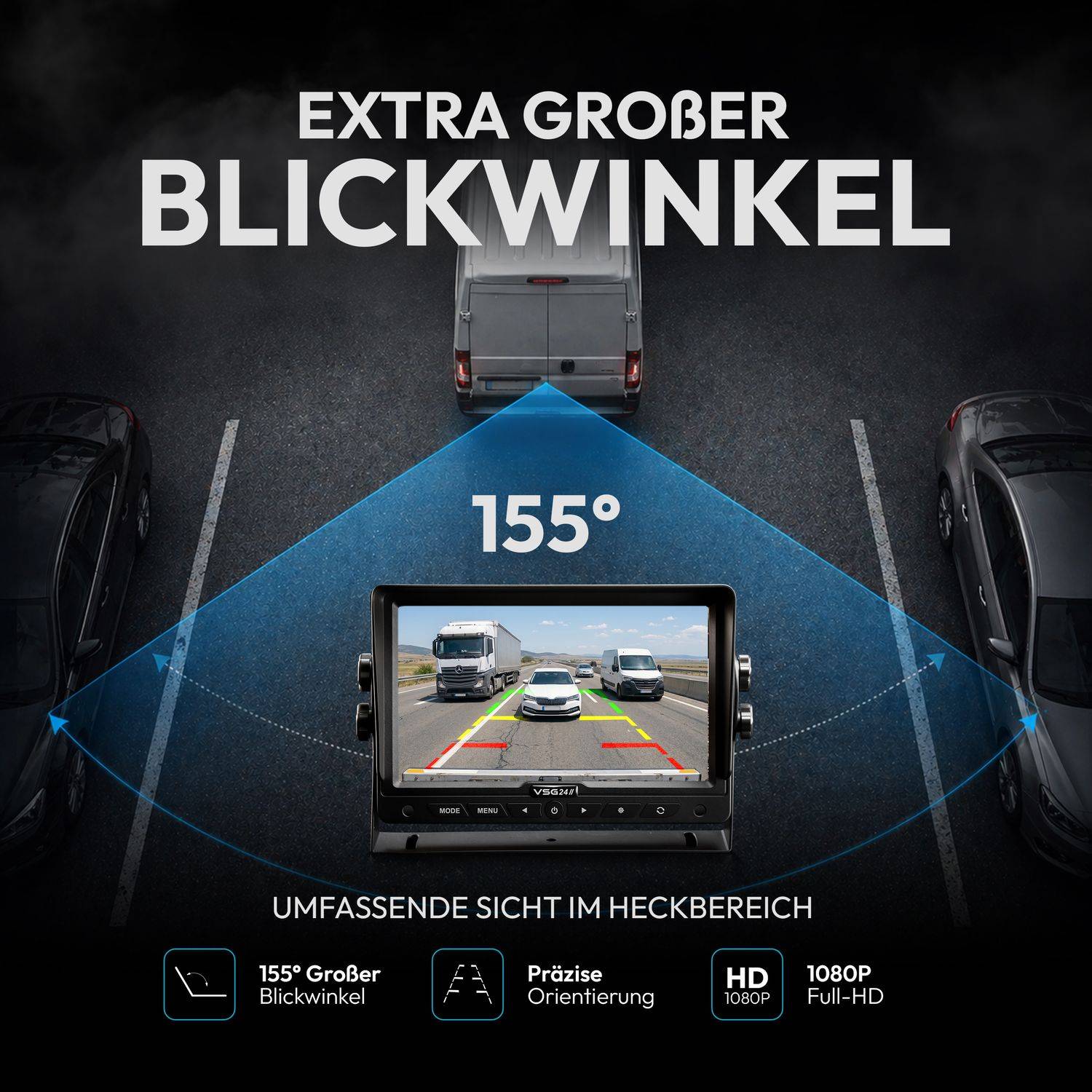 VSG24 7" Rückfahrkamera Set IP69K | PRO-Expert 1080P HD | 155 ° | IP69K | Videoaufzeichnung | RVS-24135