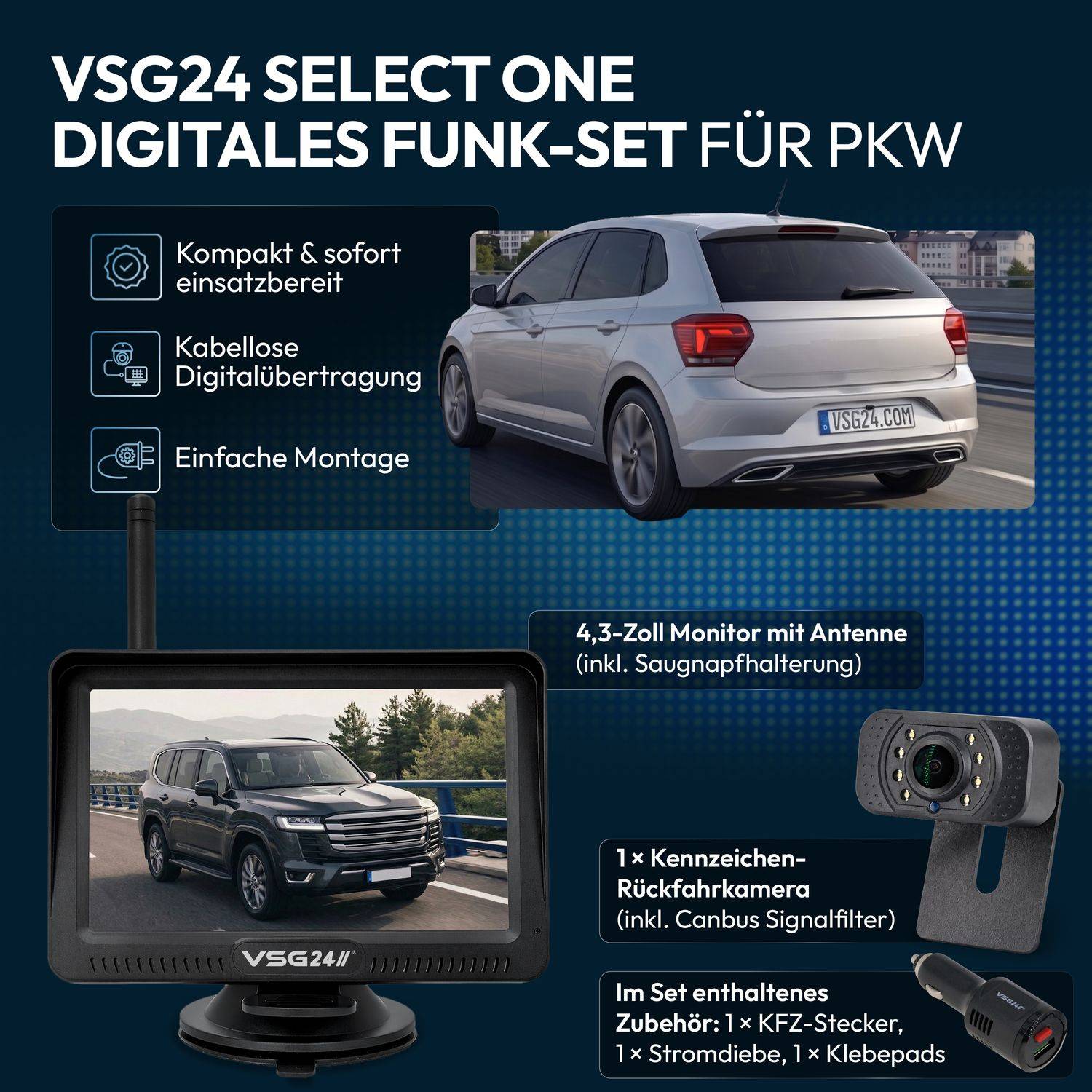 VSG24 4.3" FUNK-Set SELECT ONE für PKW RVS-24146