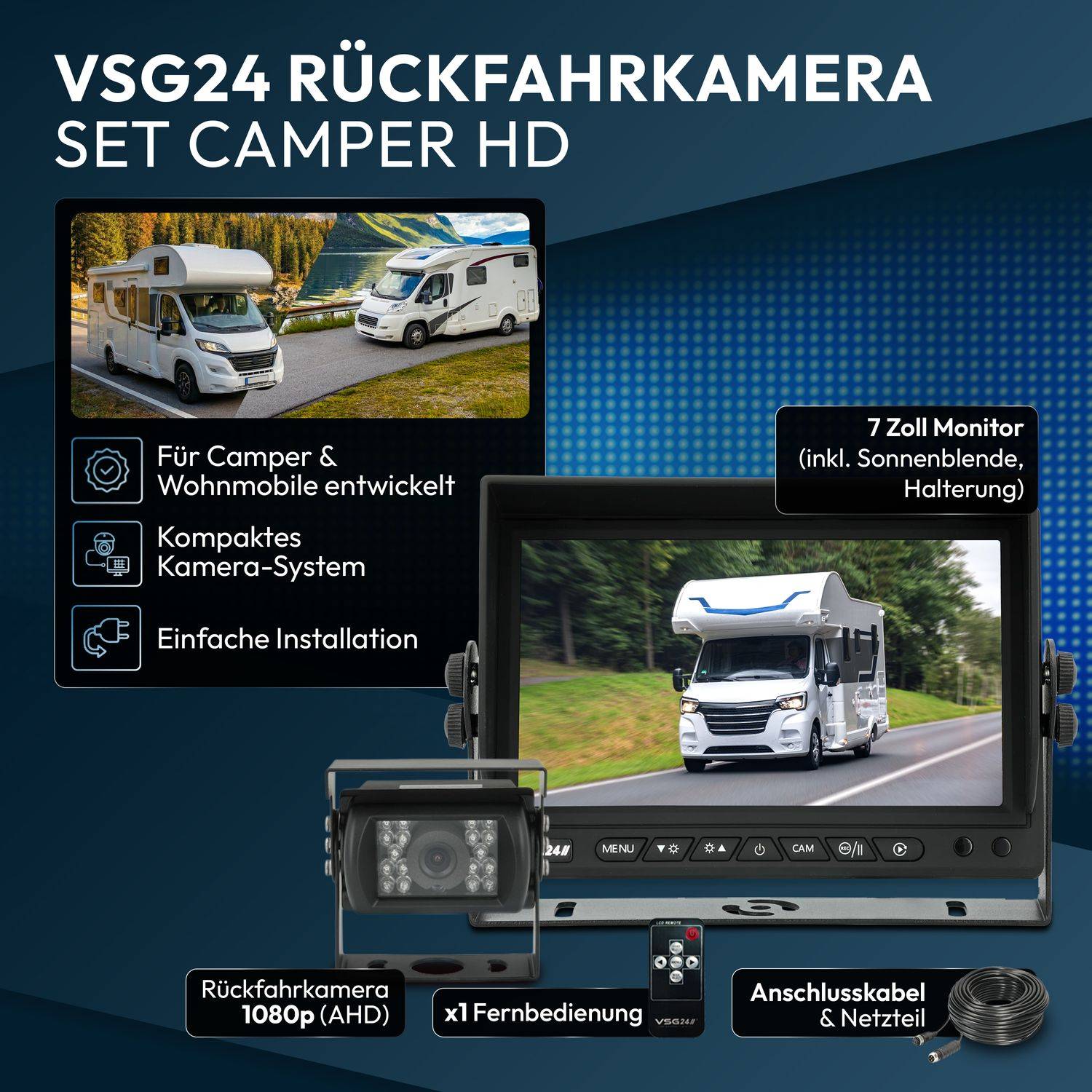 VSG24 7" Rückfahrkamera Set CAMPER HD | 1080P-HD Kamera RVS-24191