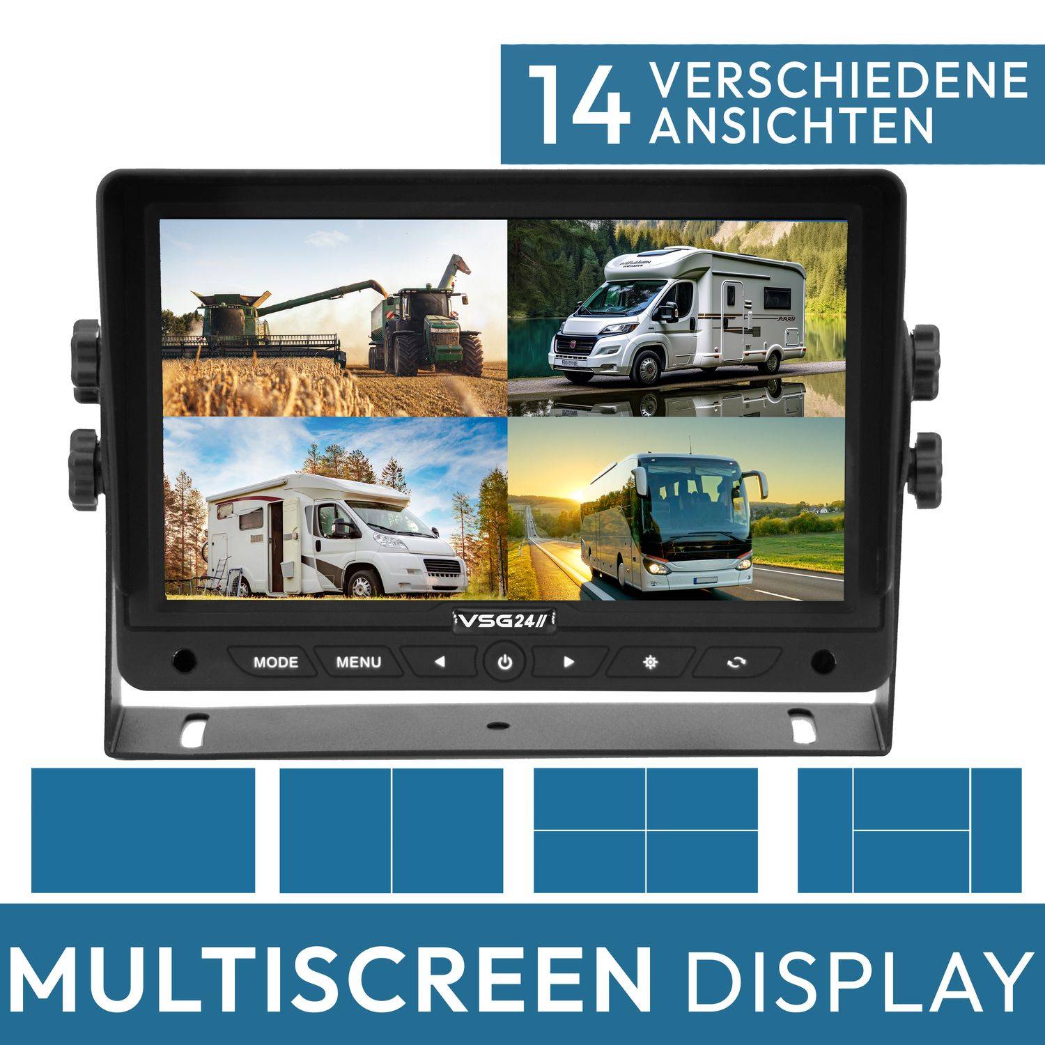 VSG24 7" Rückfahrkamera Set PROTECT | mit 1 x Seitenspiegel-Kamera 120° RVS-24525