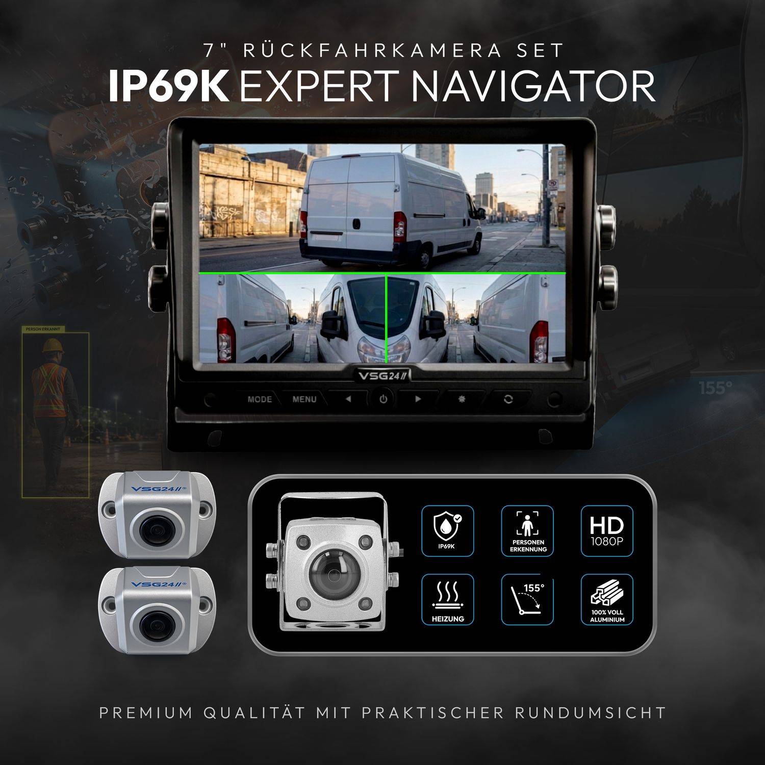 VSG24 7" Rückfahrkamera Set IP69K | PRO-Expert | NAVIGATOR 1080P HD Set MULTISCREEN RVS-24530