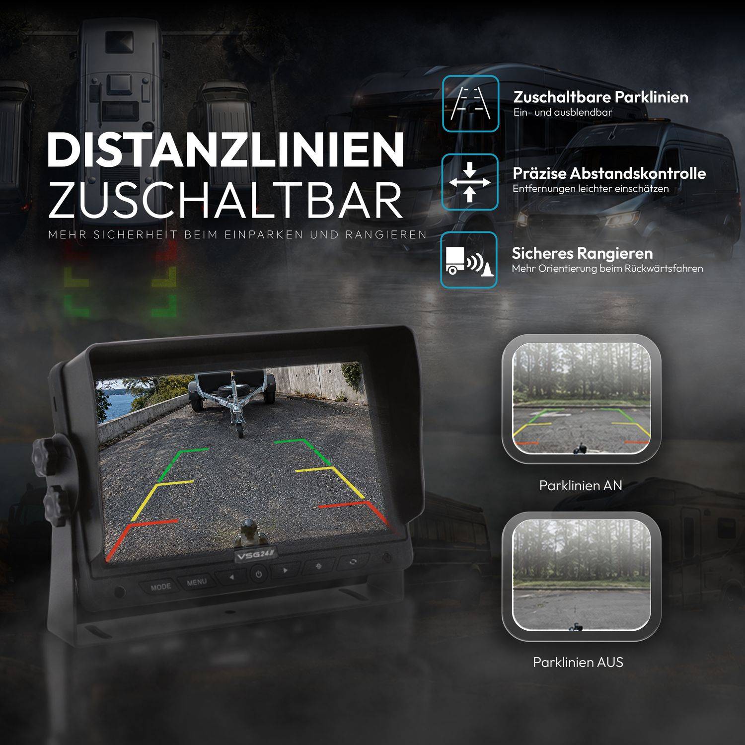 VSG24 7" Rückfahrkamera Set IP69K | PRO-Expert | NAVIGATOR 1080P HD Set MULTISCREEN RVS-24530