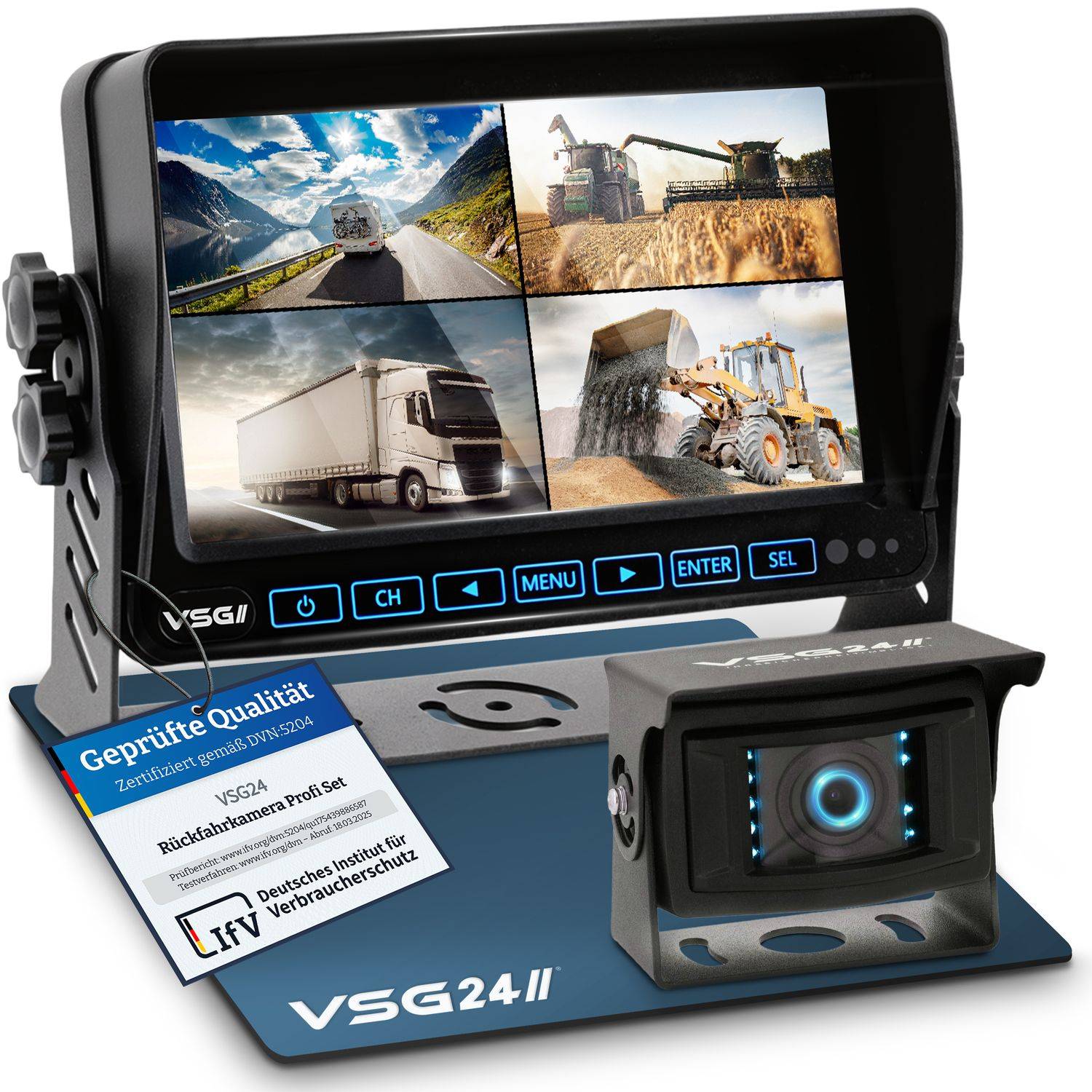 VSG24 7" Rückfahrkamera Set PROFI HD | 1080P HD Kamera IP69K mit Mikrofon