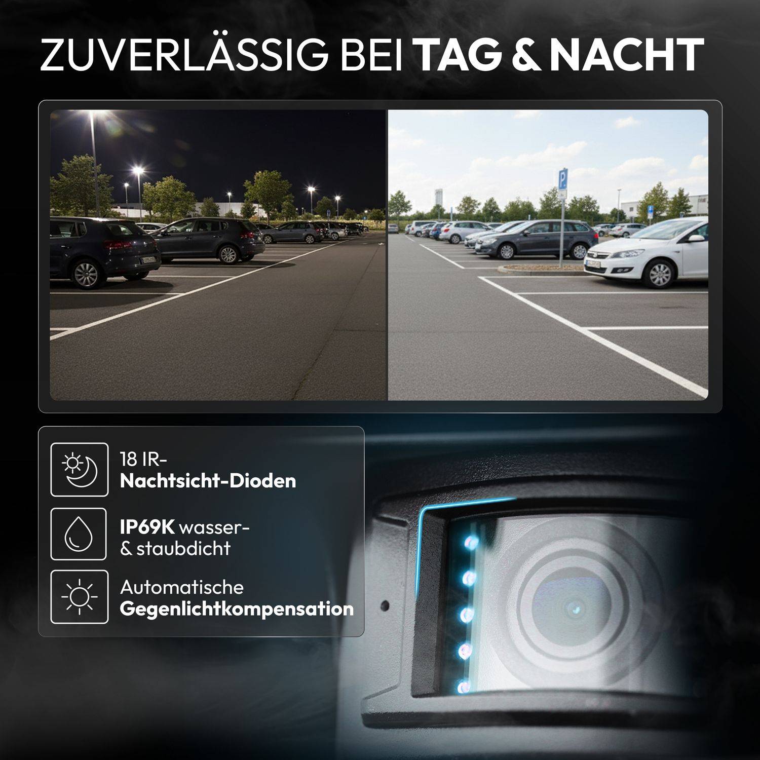 VSG24 7" Rückfahrkamera Set PROFI HD | 1080P HD Kamera IP69K mit Mikrofon
