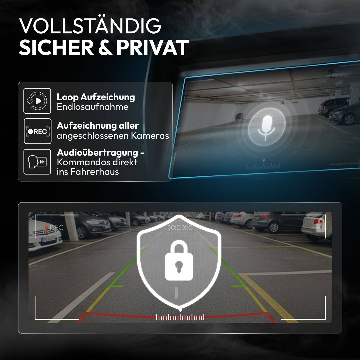 VSG24 7" Rückfahrkamera Set PROFI HD | 1080P HD Kamera IP69K mit Mikrofon