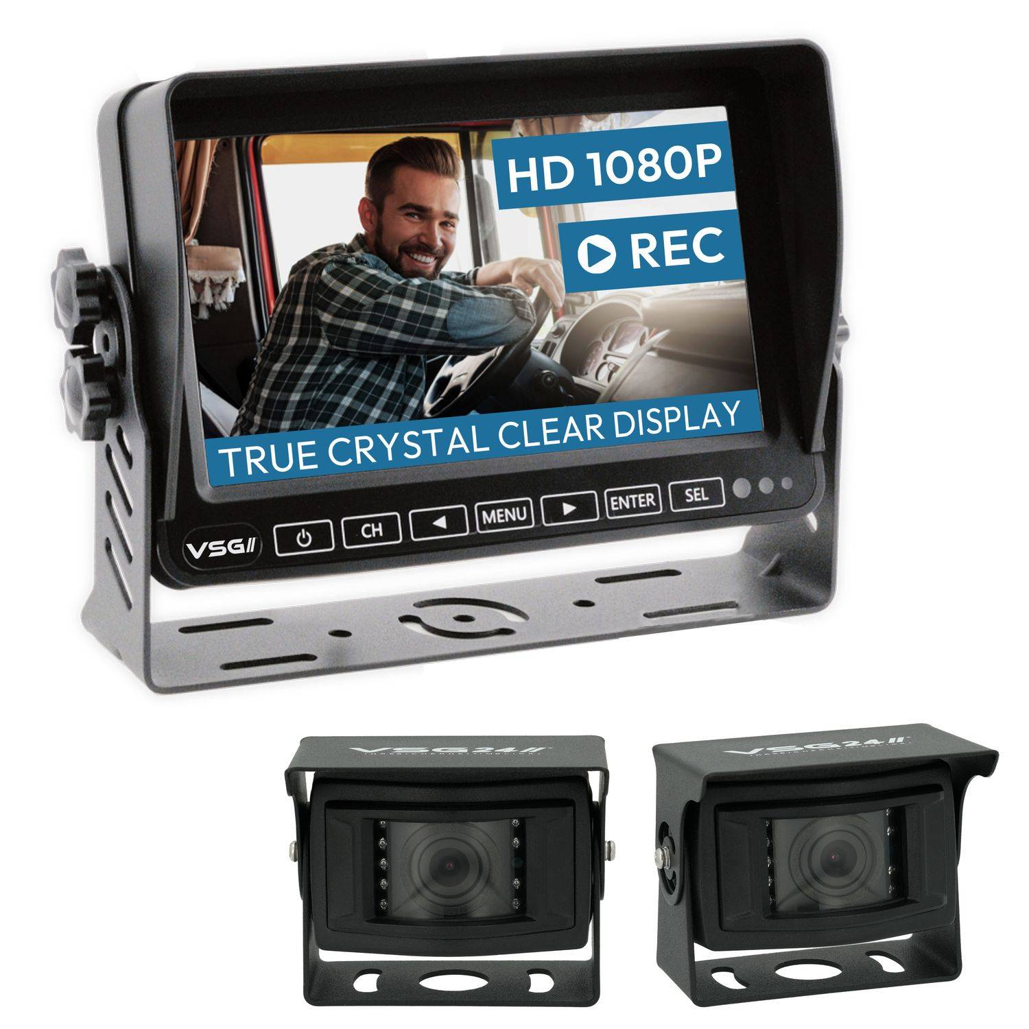 VSG24 7" Rückfahrkamera Set PROFI HD | mit 2 x 1080P HD Kamera IP69K mit Mikrofon