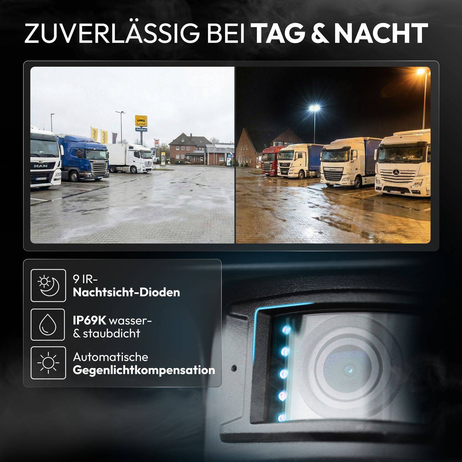 VSG24 7" Rückfahrkamera Set PROFI HD | mit 2 x 1080P HD Kamera IP69K mit Mikrofon