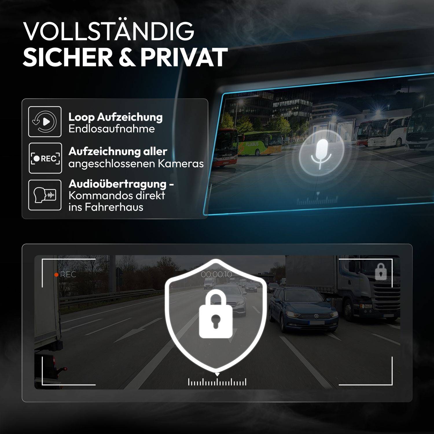 VSG24 7" Rückfahrkamera Set PROFI HD | mit 2 x 1080P HD Kamera IP69K mit Mikrofon