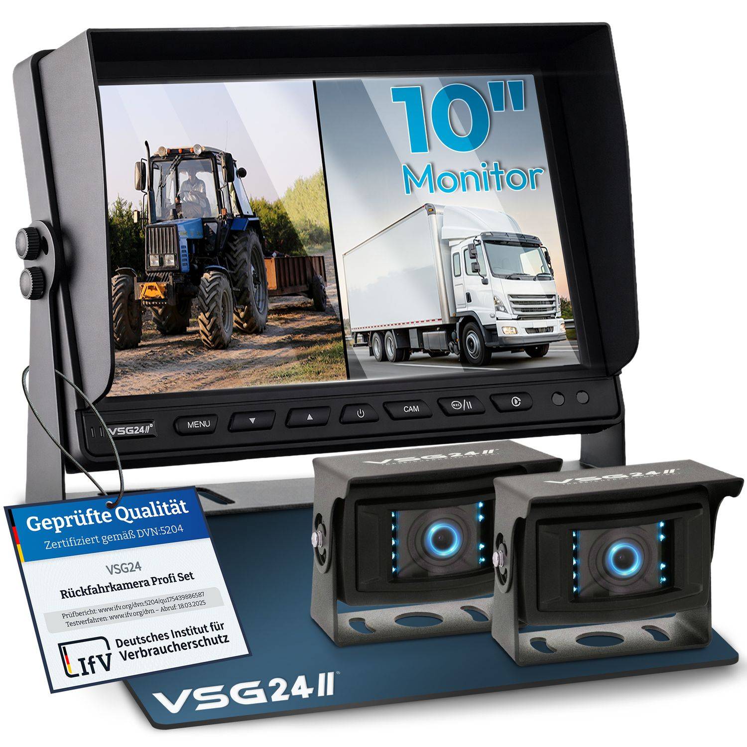 VSG24 10" Rückfahrkamera Set PROFI HD XL | mit 2 x 1080P HD Kamera IP69K RVS-24569