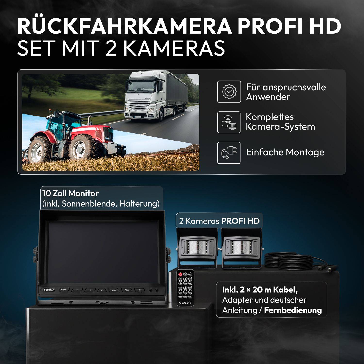 VSG24 10" Rückfahrkamera Set PROFI HD XL | mit 2 x 1080P HD Kamera IP69K RVS-24569