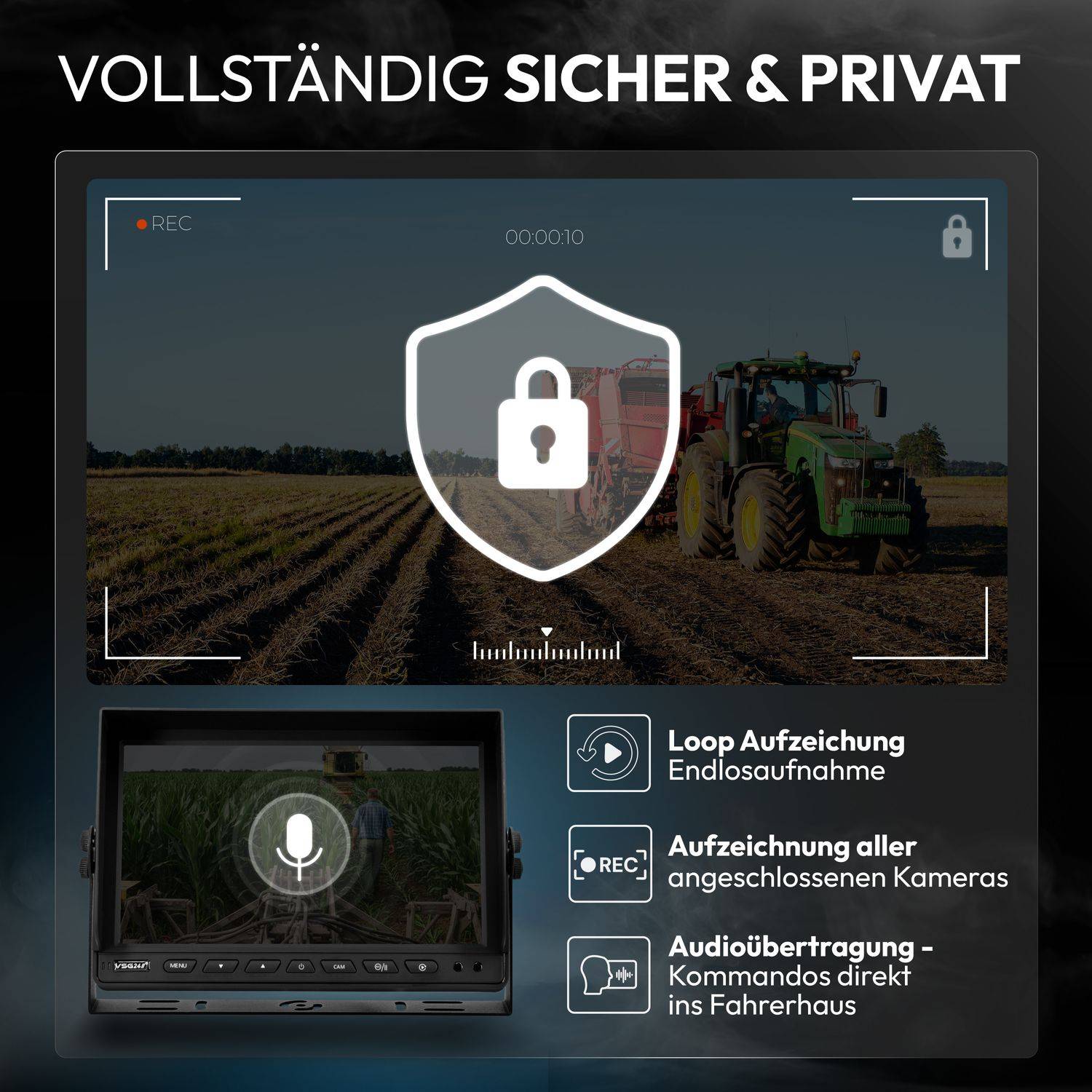 VSG24 10" Rückfahrkamera Set PROFI HD XL | mit 2 x 1080P HD Kamera IP69K RVS-24569
