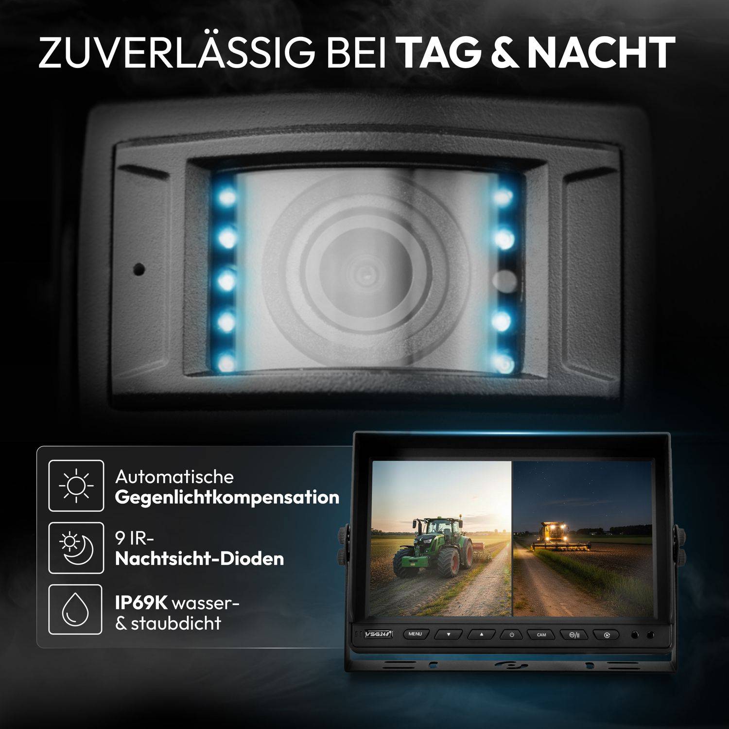 VSG24 10" Rückfahrkamera Set PROFI HD XL | mit 2 x 1080P HD Kamera IP69K RVS-24569