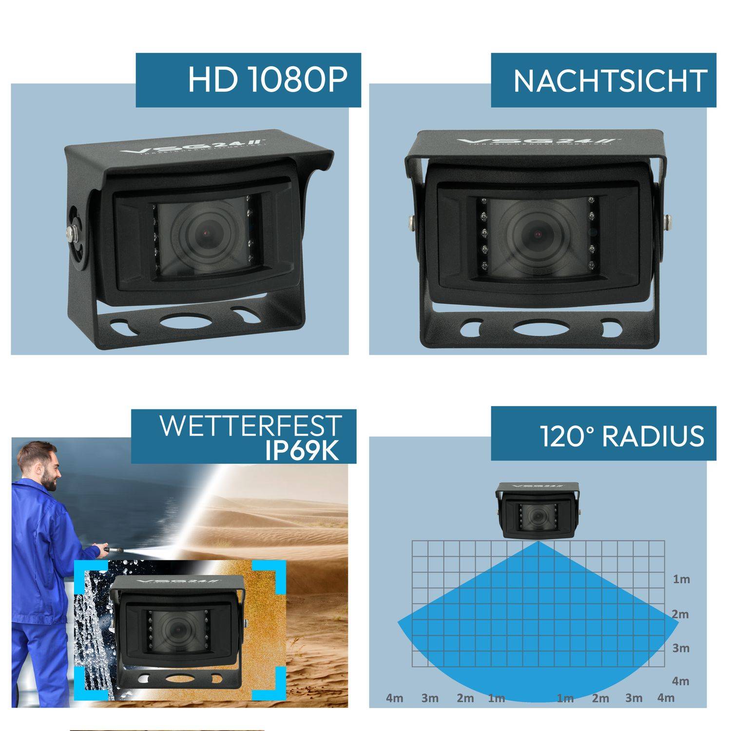 VSG24 10" Rückfahrkamera Set PROFI HD XL | mit 2 x 1080P HD Kamera IP69K RVS-24569