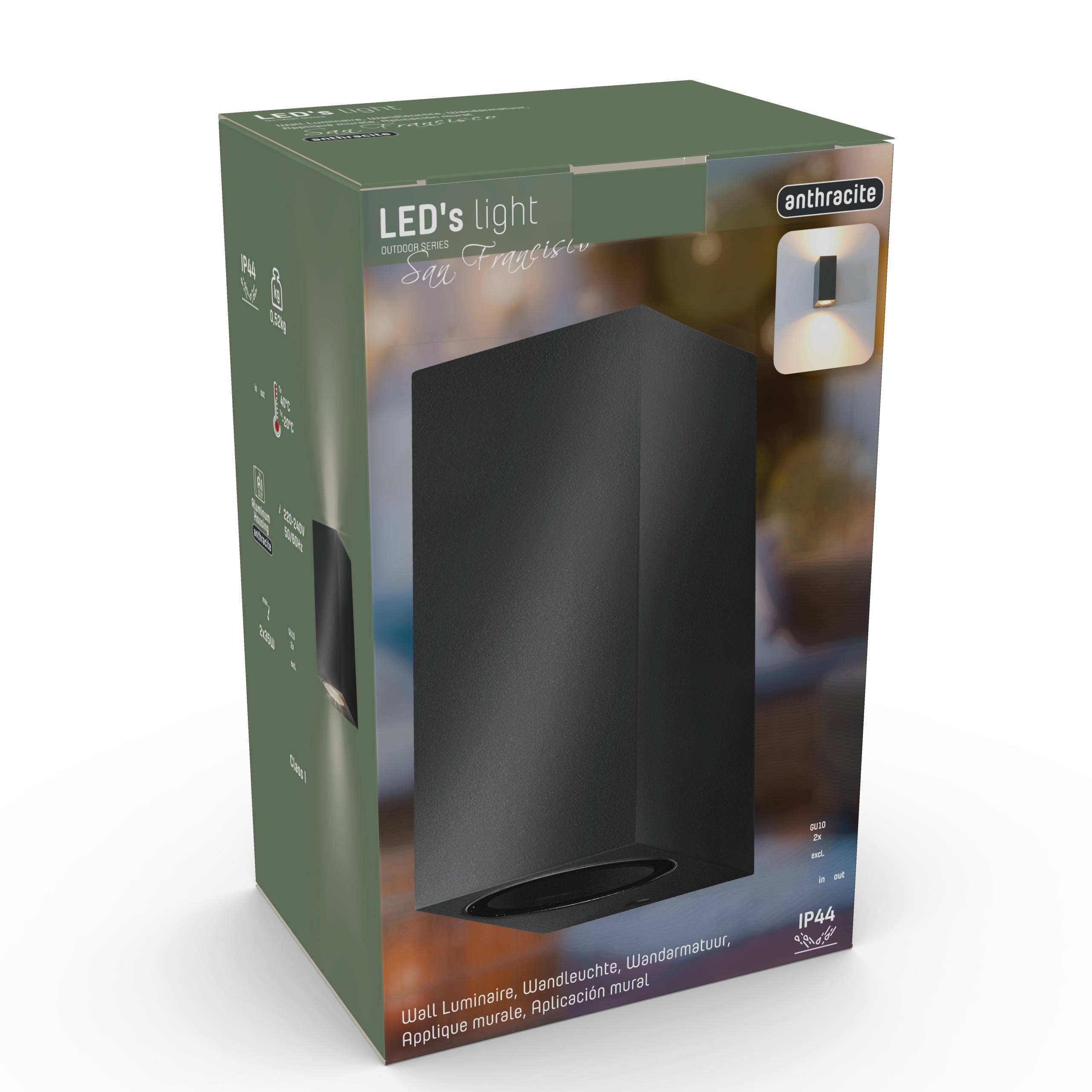 LED's light Außen-Wandleuchte anthrazit 2x GU10 IP44 für LED und Halogen bis 35W