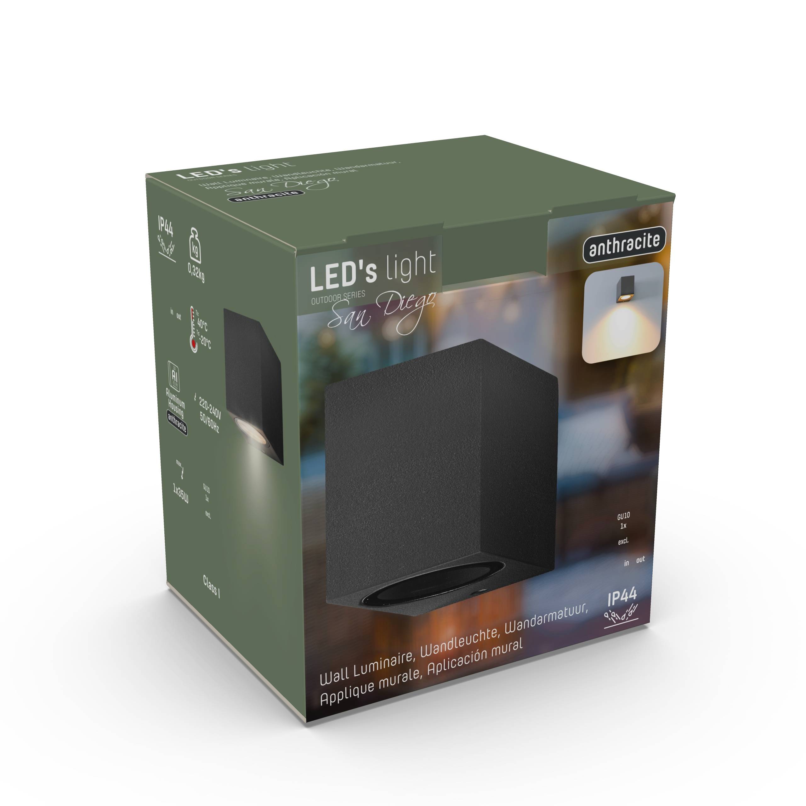 LED's light Außen-Wandleuchte anthrazit 1x GU10 IP44 für LED und Halogen bis 35W